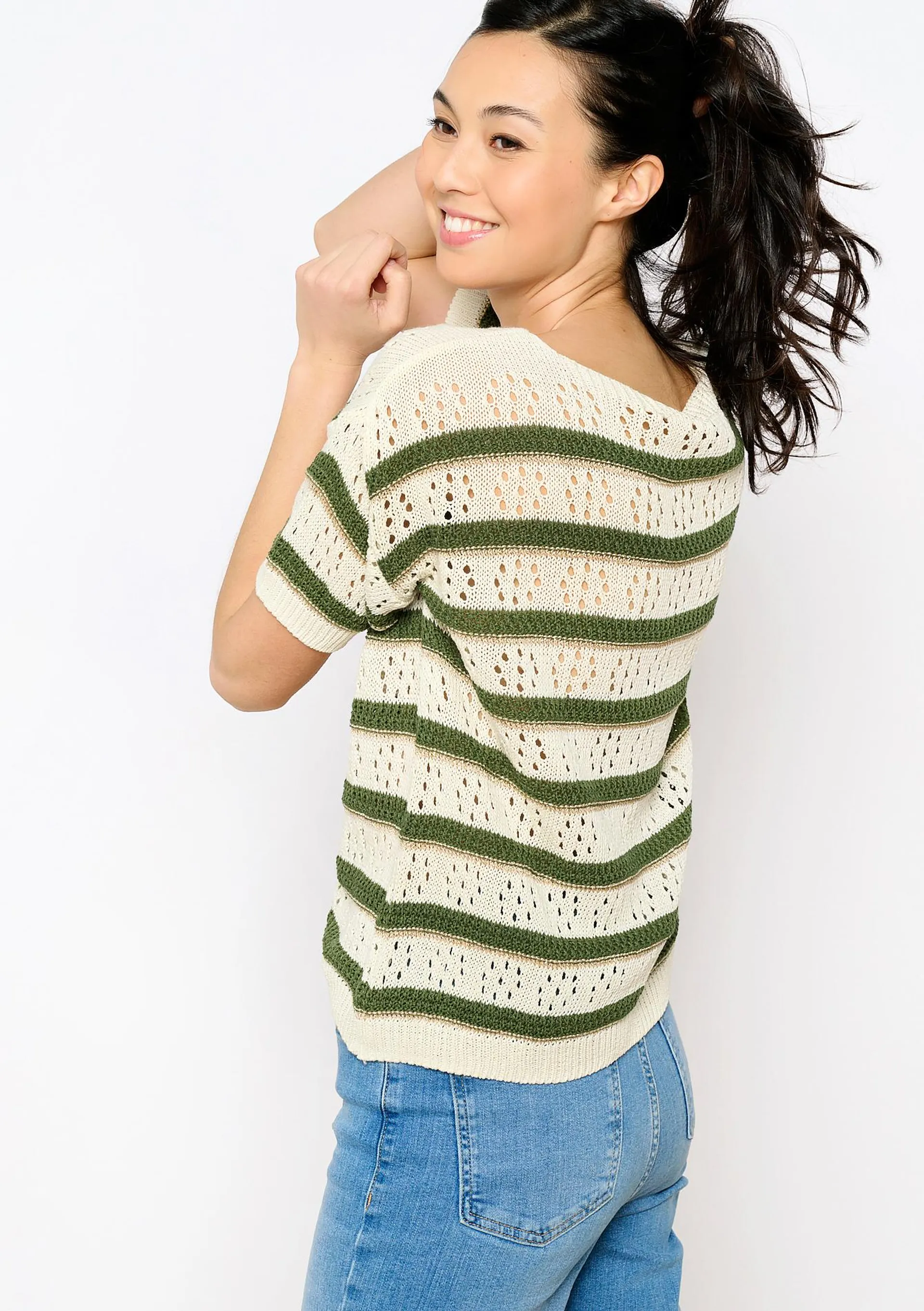 Crocheted pullover with stripes