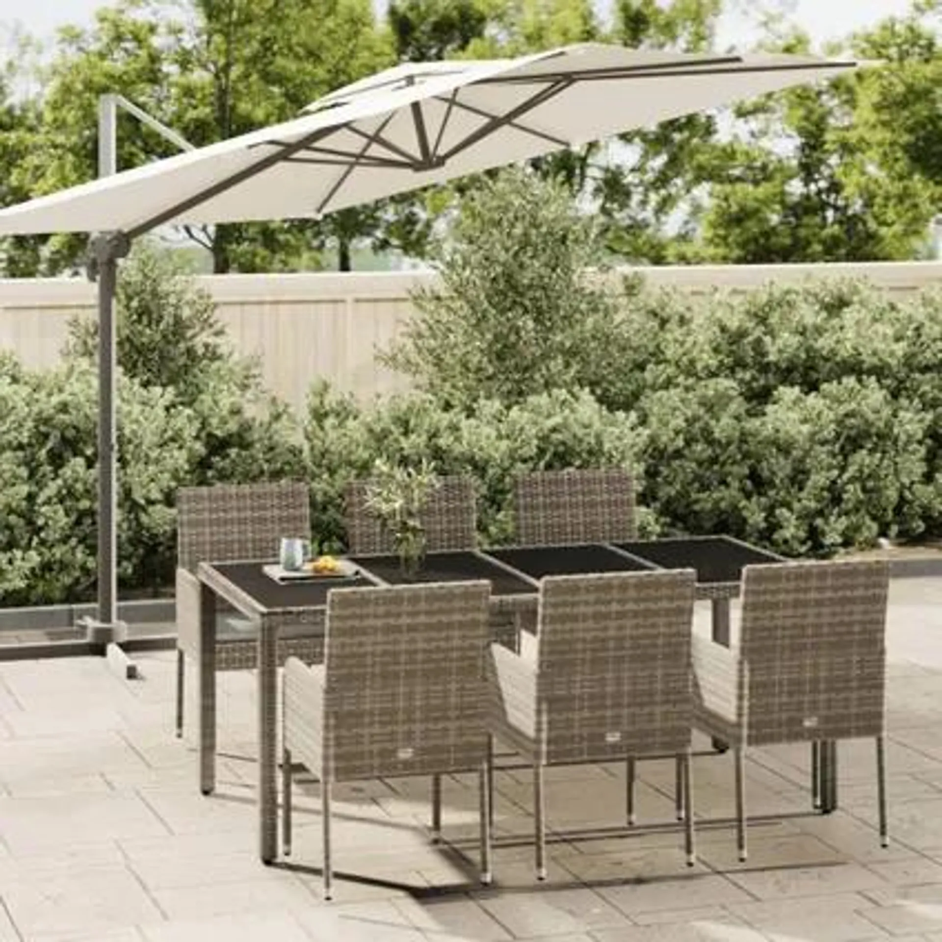 vidaXL Ensemble à manger jardin et coussins 7 pcs gris rotin