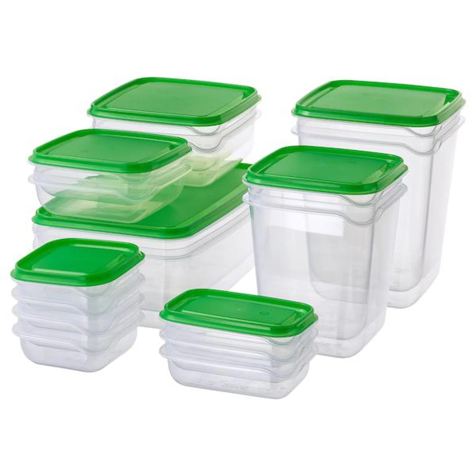 Food container, set of 17, transparent/green