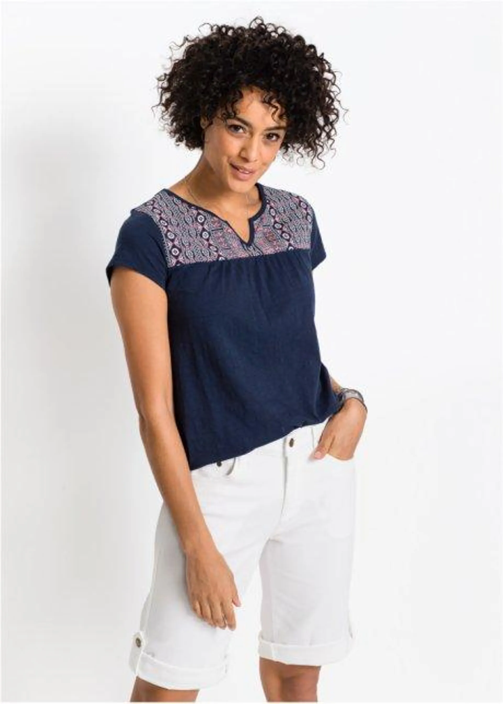 T-shirt coton forme trapèze imprimé, manches courtes