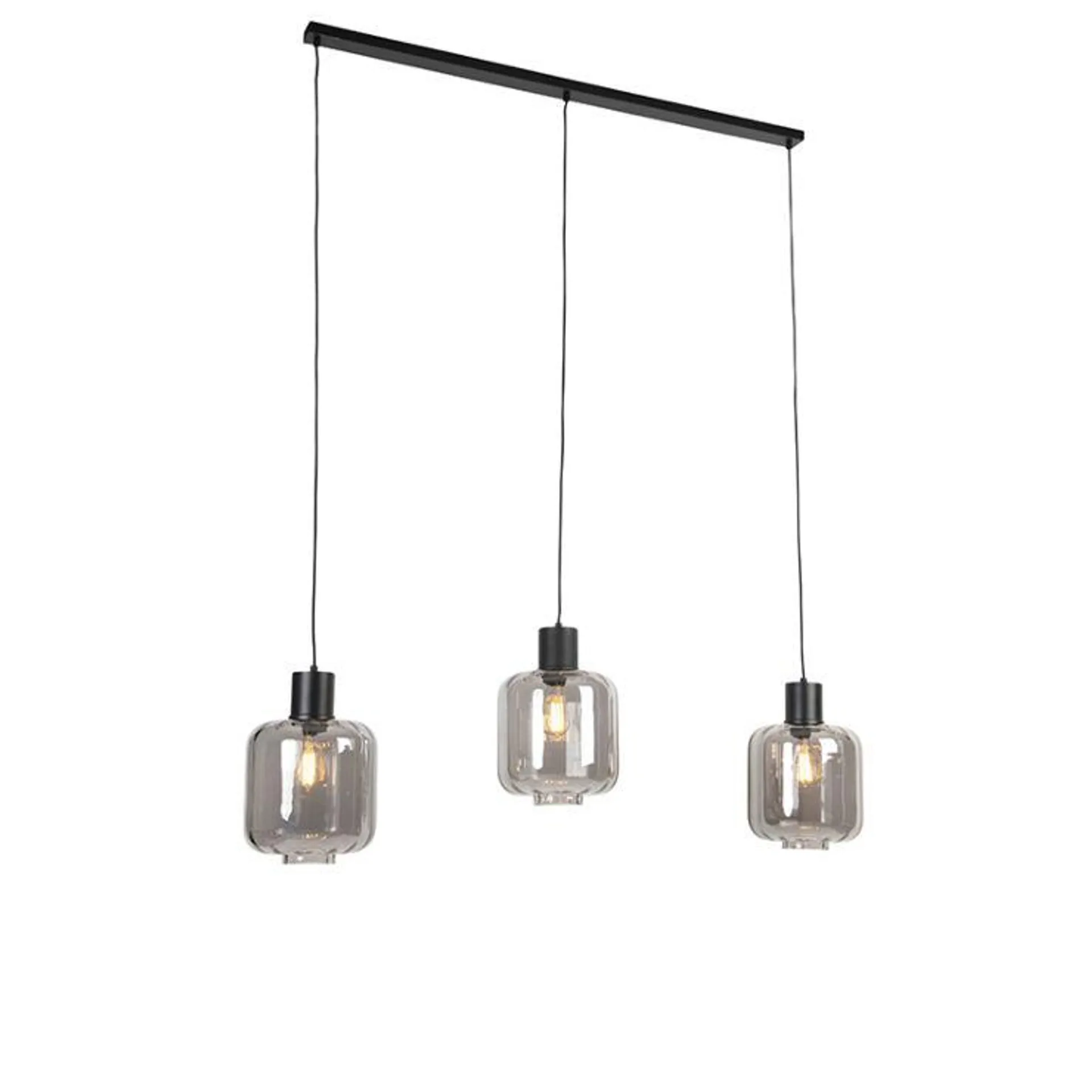 Design hanglamp zwart met smoke glas 3-lichts 161,5 cm - Qara