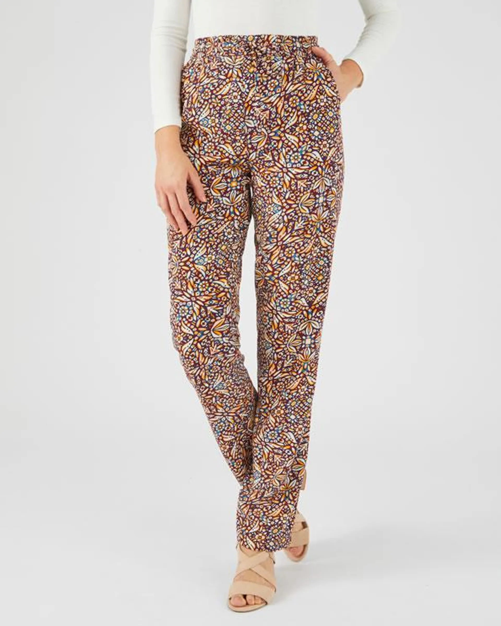 Soepele pull-on broek met print