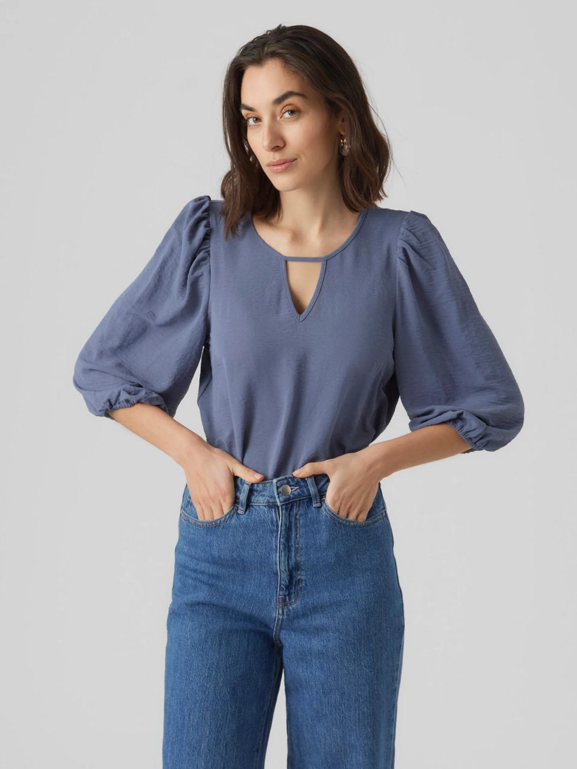 Regular fit V-Hals Manchetten met elastiek Volumineuze mouwen Top