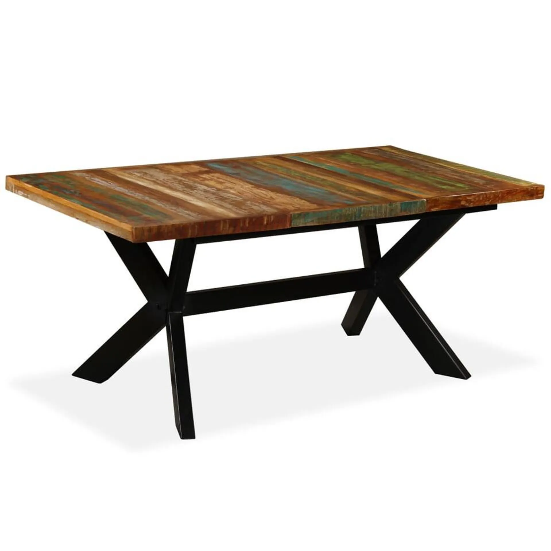 vidaXL Eettafel 180 cm massief gerecycled hout en stalen kruis