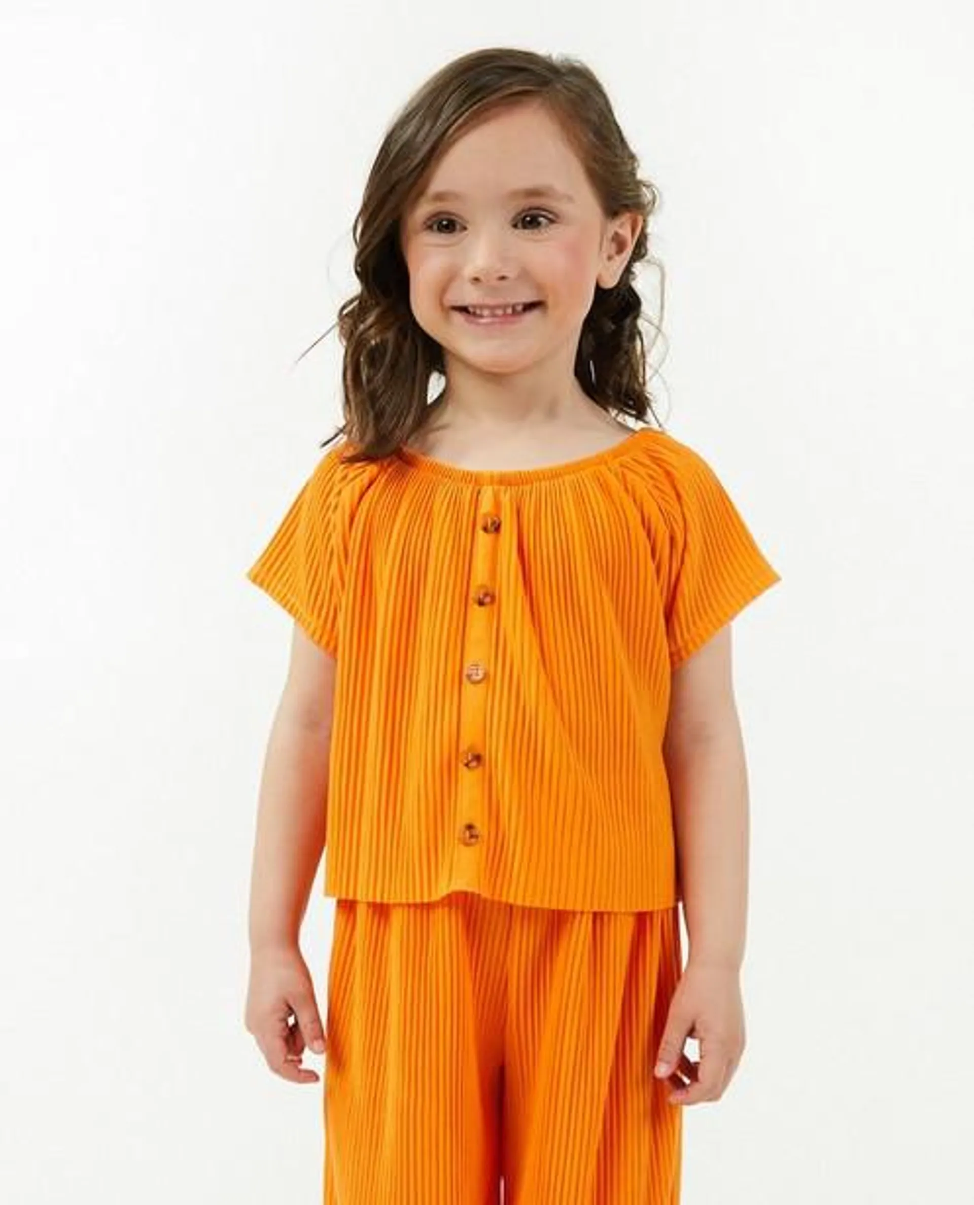 Oranje T-shirt met rib, 2-7 jaar