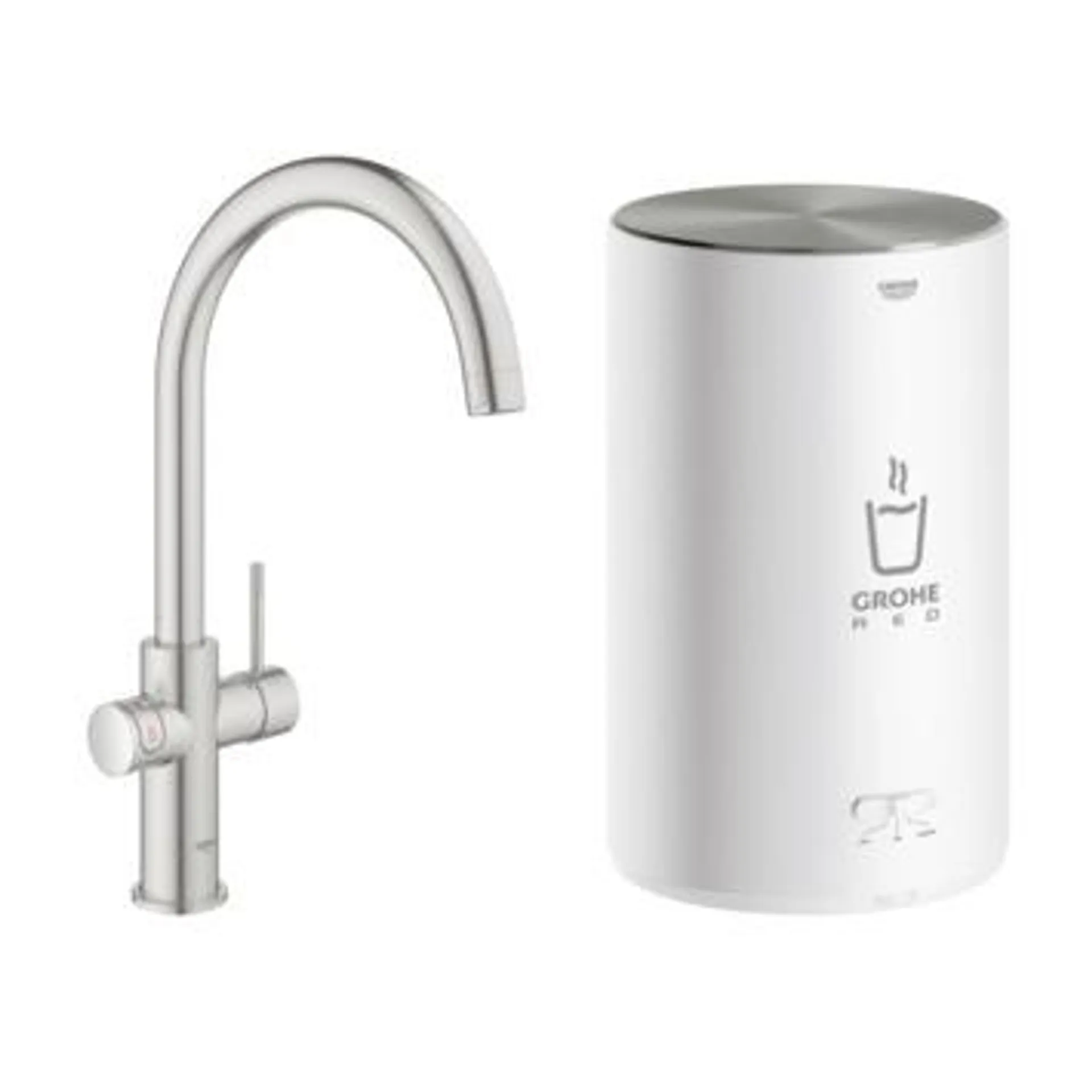 Grohe Red Compact 3-in-1 kokendwaterkraan inox Supersteel met 3 liter boiler