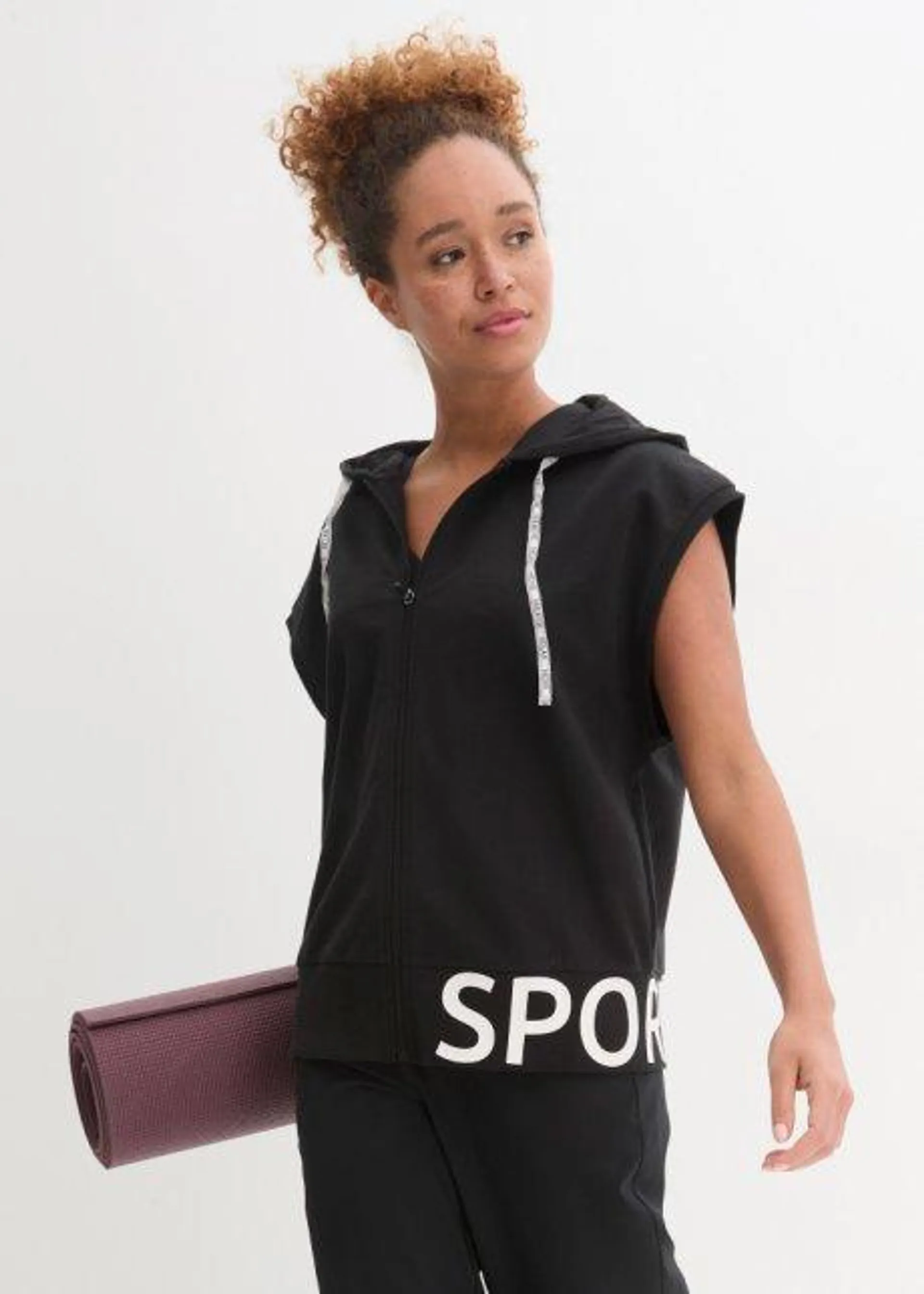 Gilet T-shirt de sport sans manches, à capuche