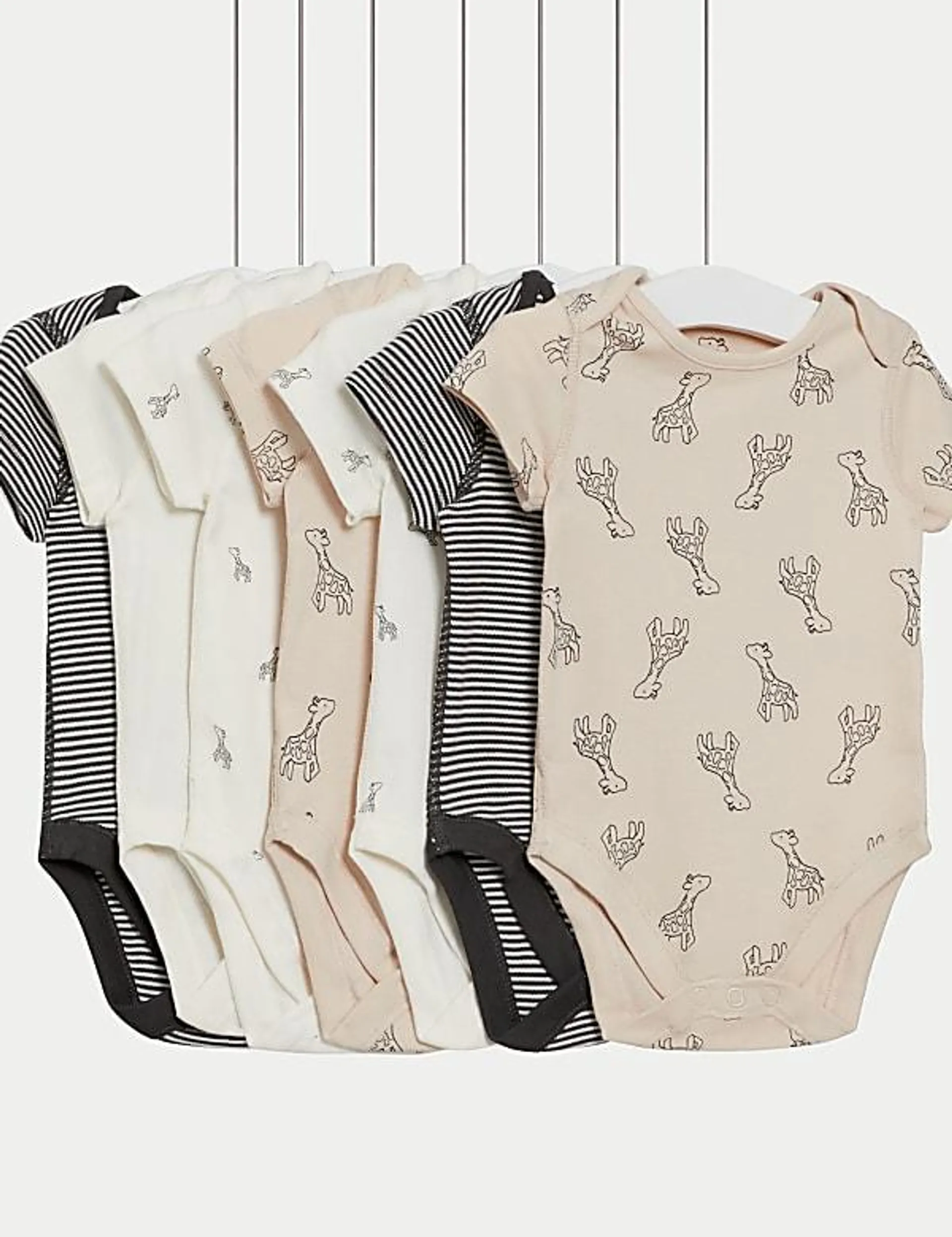 7er-Pack Bodys aus reiner Baumwolle, mit Giraffen- und Streifenmuster (2,3 kg–3 J.)