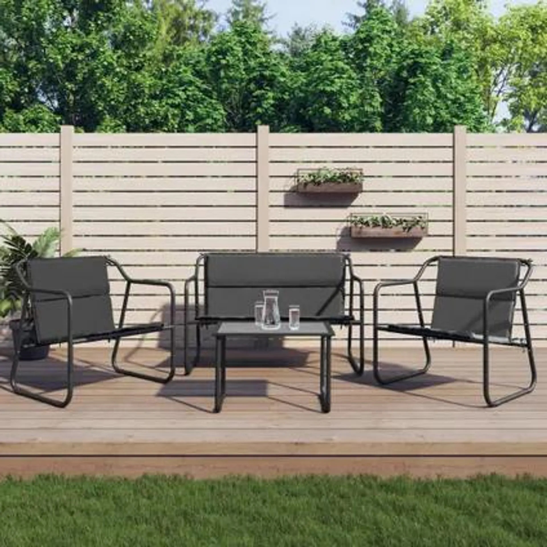 vidaXL - Acier - Salon de jardin avec coussins 4 pcs anthracite acier - 318693