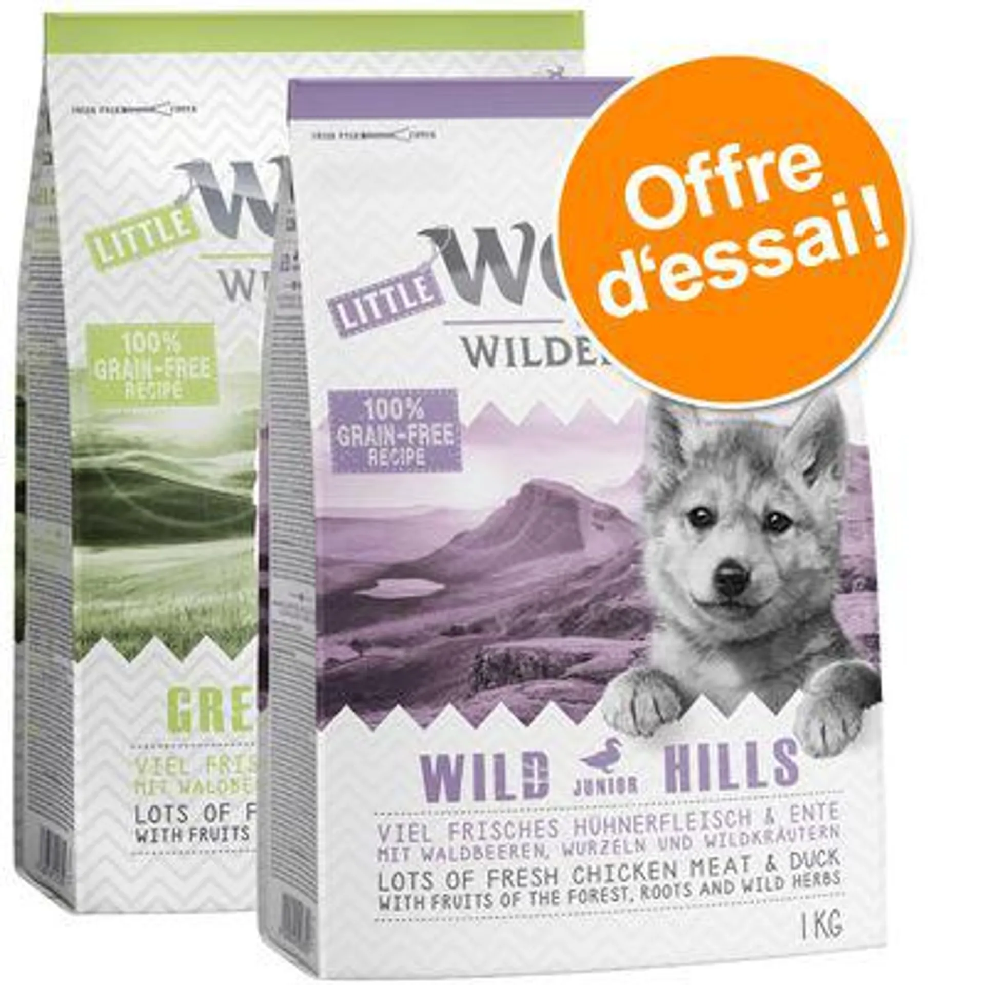 Lot mixte Little Wolf of Wilderness Junior 2 x 1 kg pour chiot