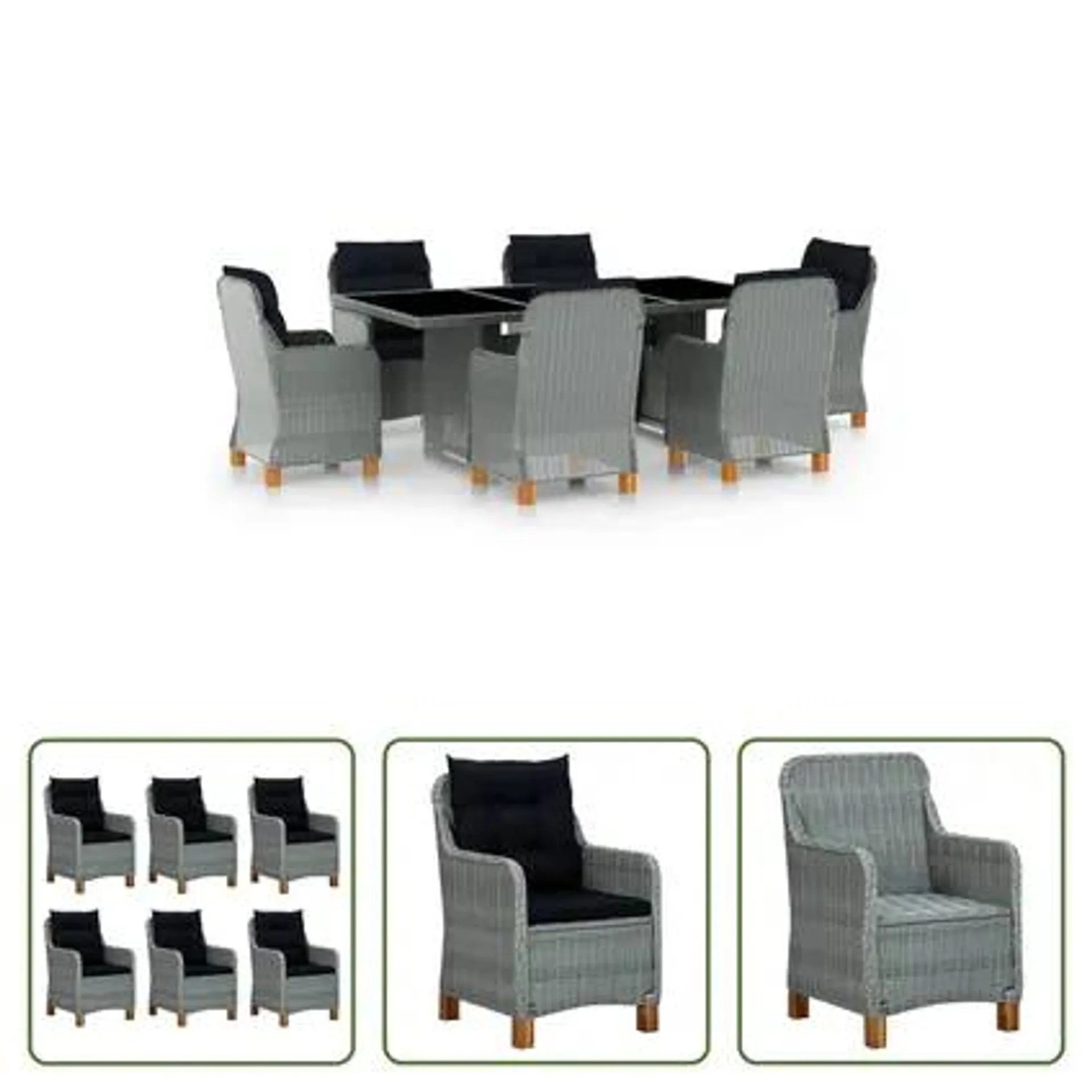 vidaXL Mobilier à dîner 7 pcs avec coussins Résine tressée Gris clair