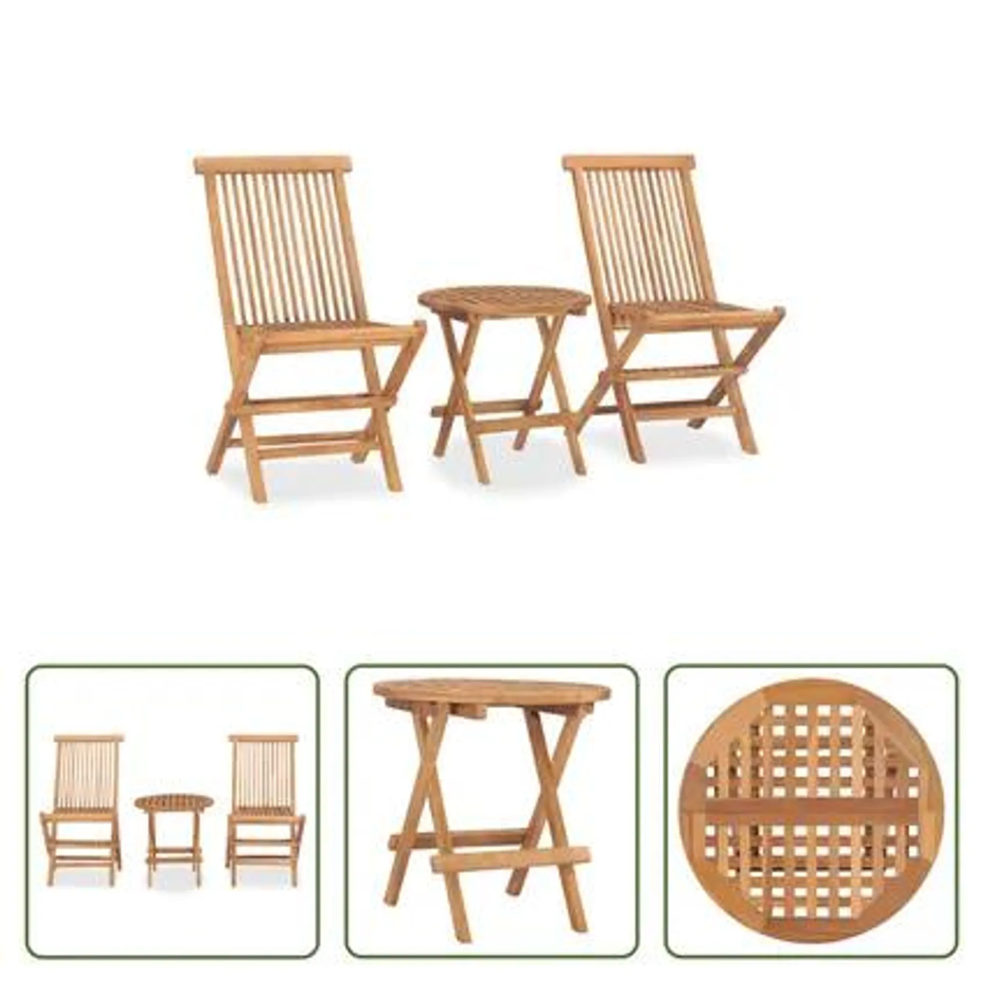 vidaXL Mobilier à dîner d'extérieur pliable 3 pcs Bois solide de teck