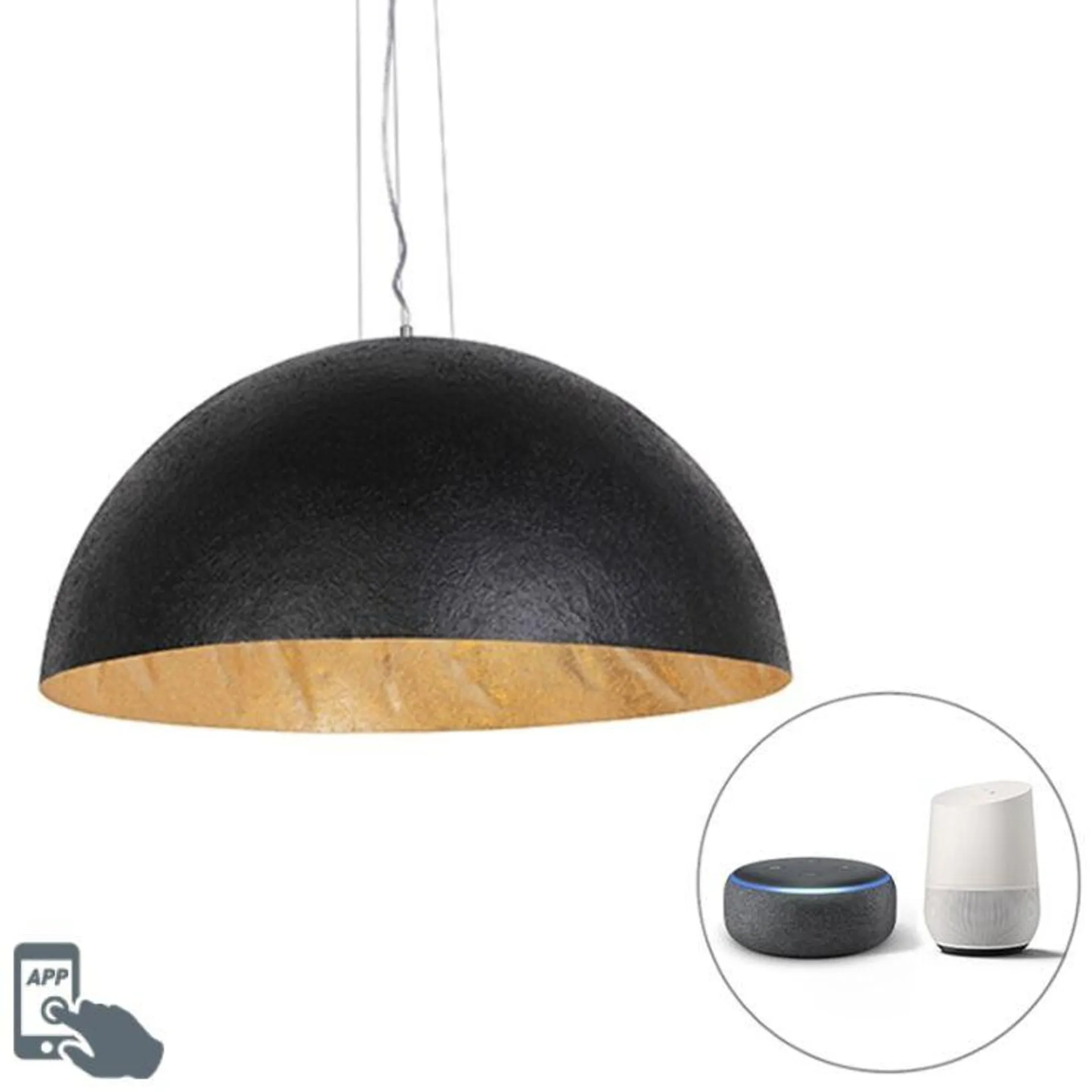 Smart hanglamp zwart met goud 70 cm incl. Wifi A60 - Magna