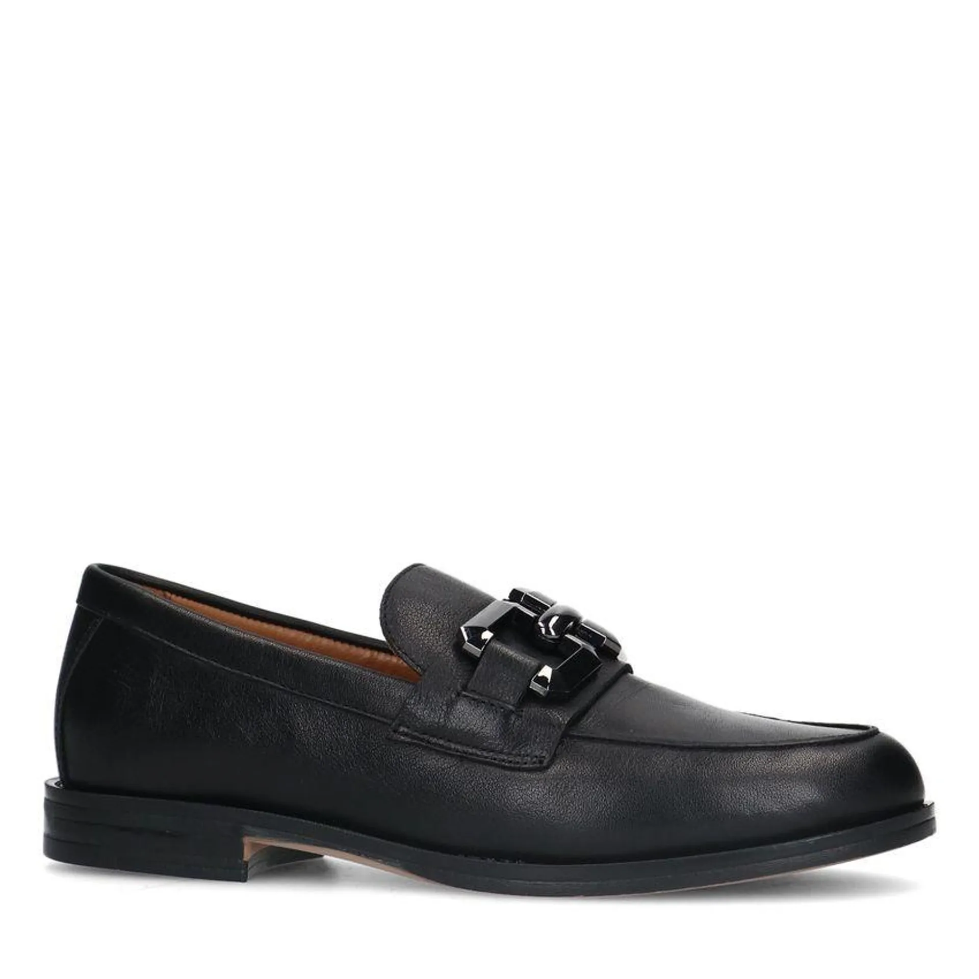 Zwarte leren loafers met vierkanten chain