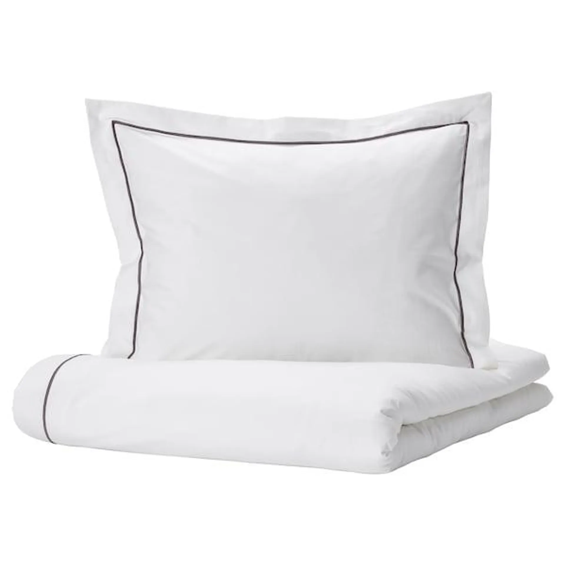 Duvet cover and 2 pillowcases, white/dark grey,