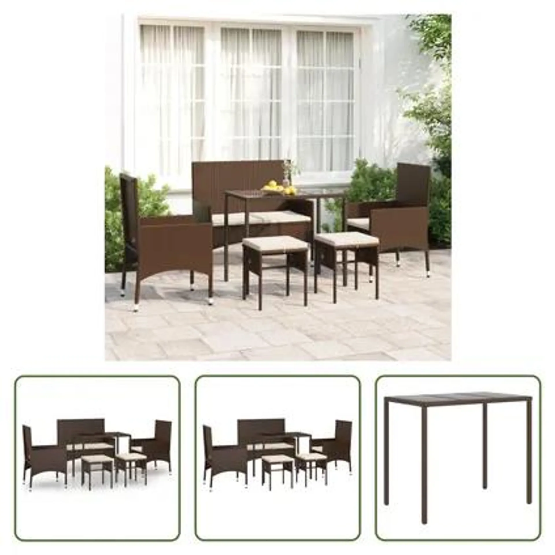 vidaXL Salon de jardin 6 pcs avec coussins Marron Résine tressée