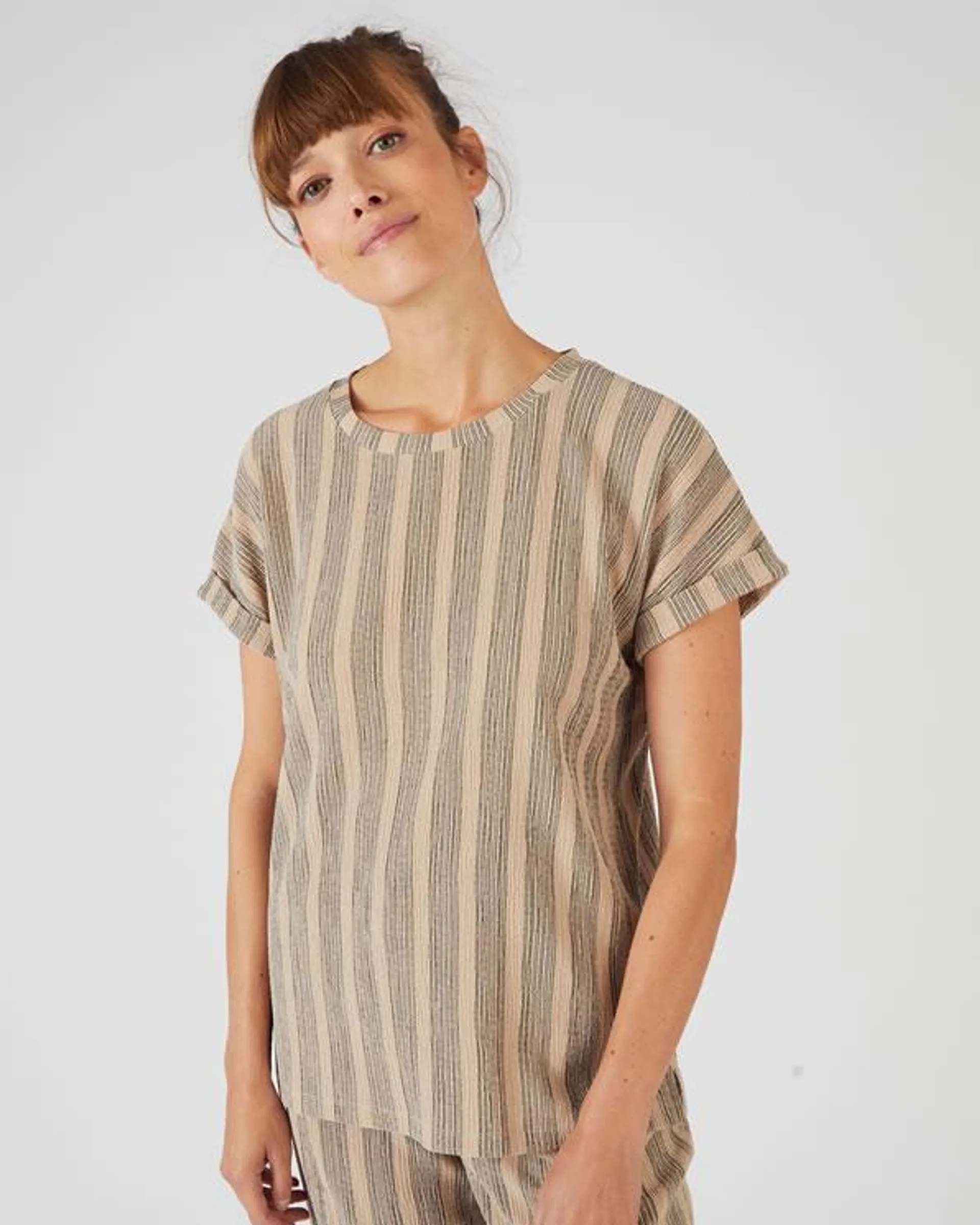 T-shirt in getextureerd tricot met streepjes