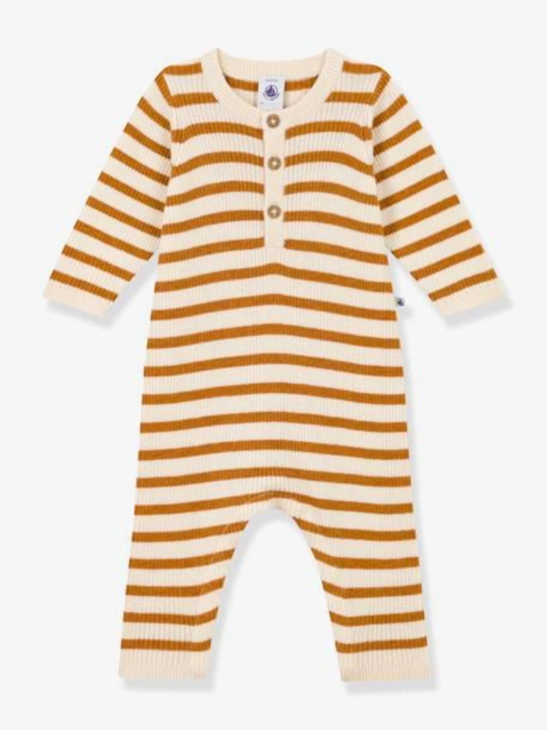 Combinaison rayée en tricot bébé PETIT BATEAU - beige