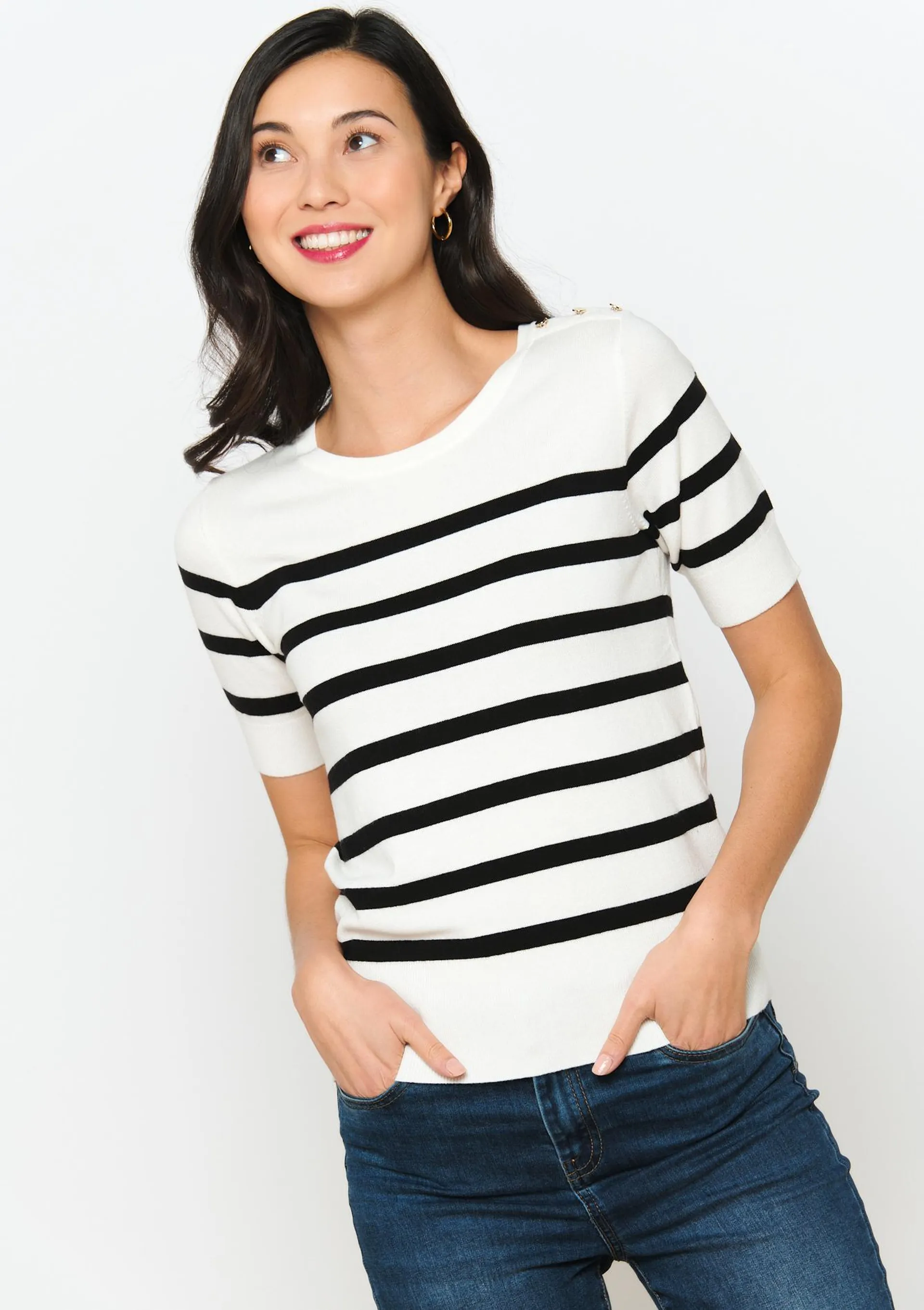Striped short-sleeved pullover
