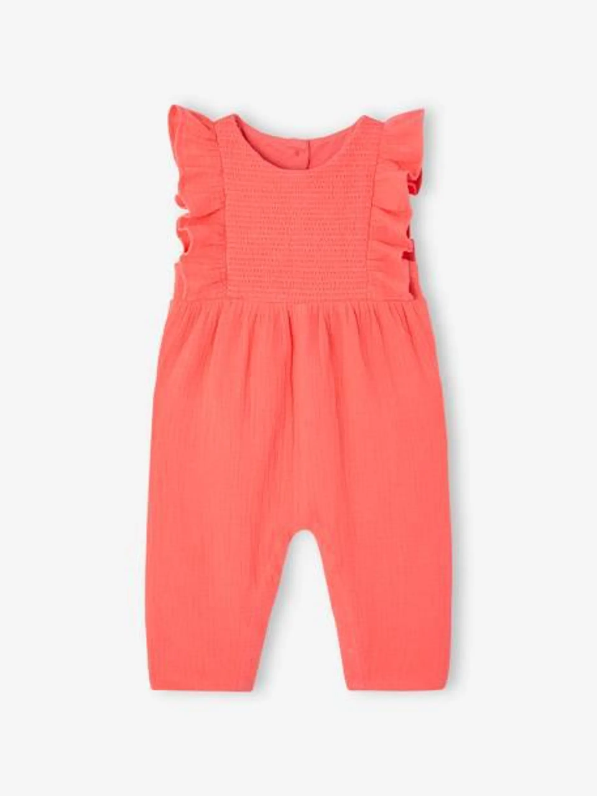 Combinaison bébé en gaze de coton - corail