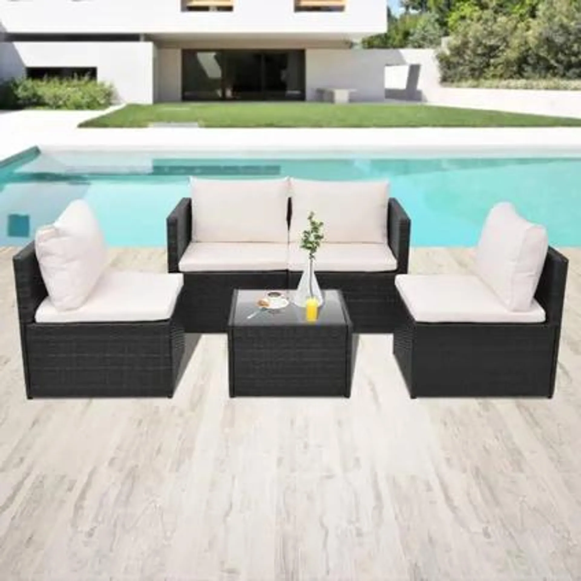 vidaXL Salon de jardin 5 pcs avec coussins Résine tressée Noir