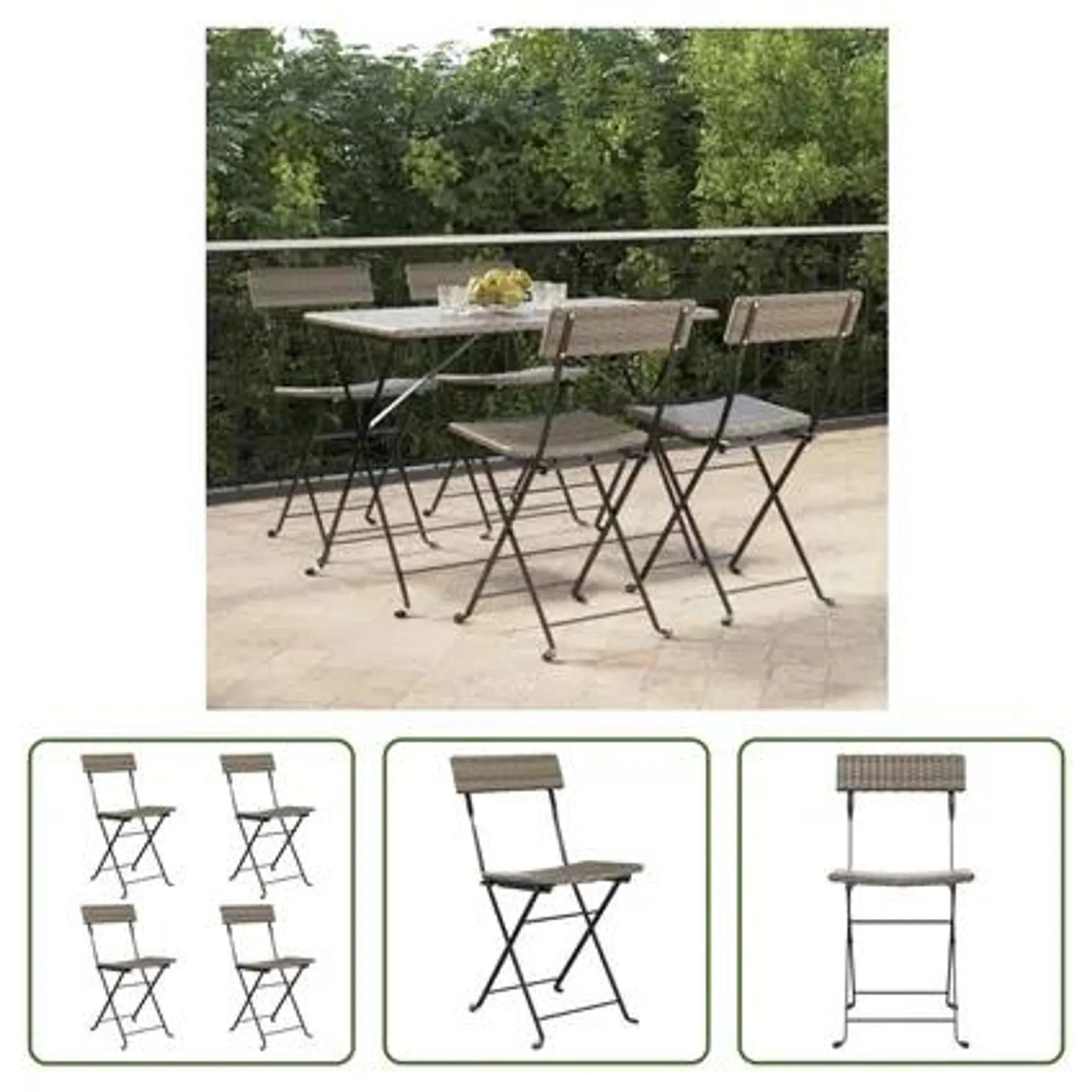 vidaXL Chaises de bistrot pliantes lot de 4 Gris Résine tressée acier