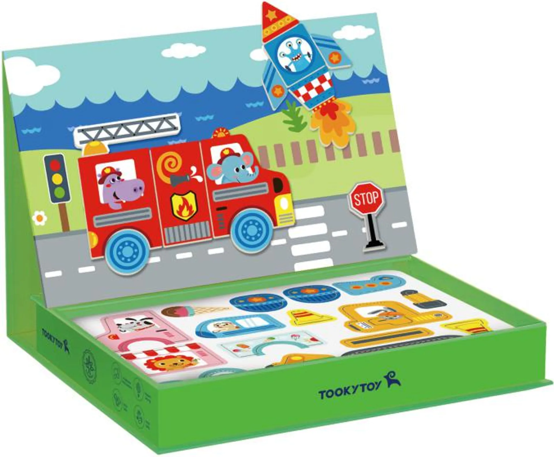 Tooky Toy Educatief Houten Magneetbord Transport 80-delig