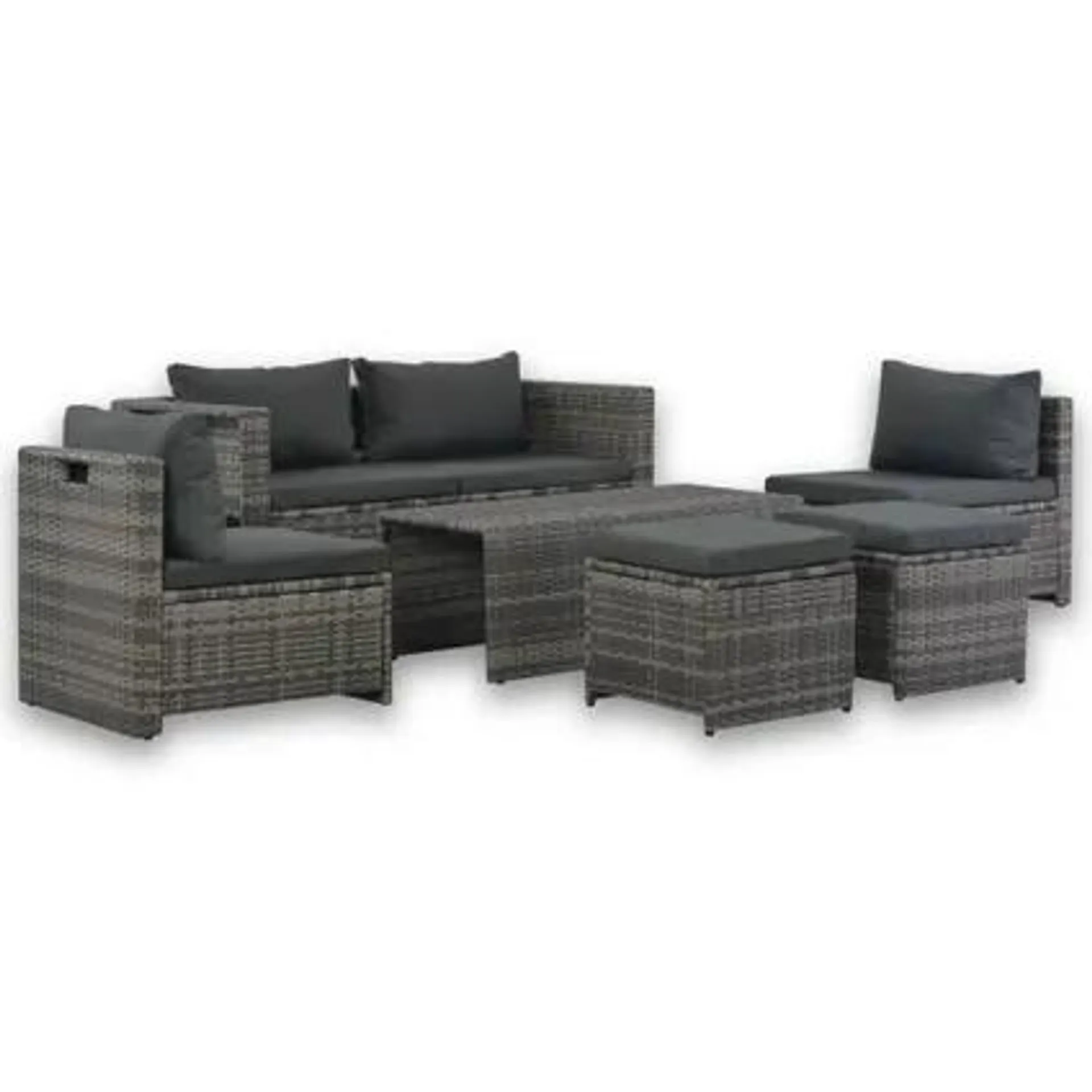 vidaXL Salon de jardin 6 pcs avec coussins Résine tressée Gris