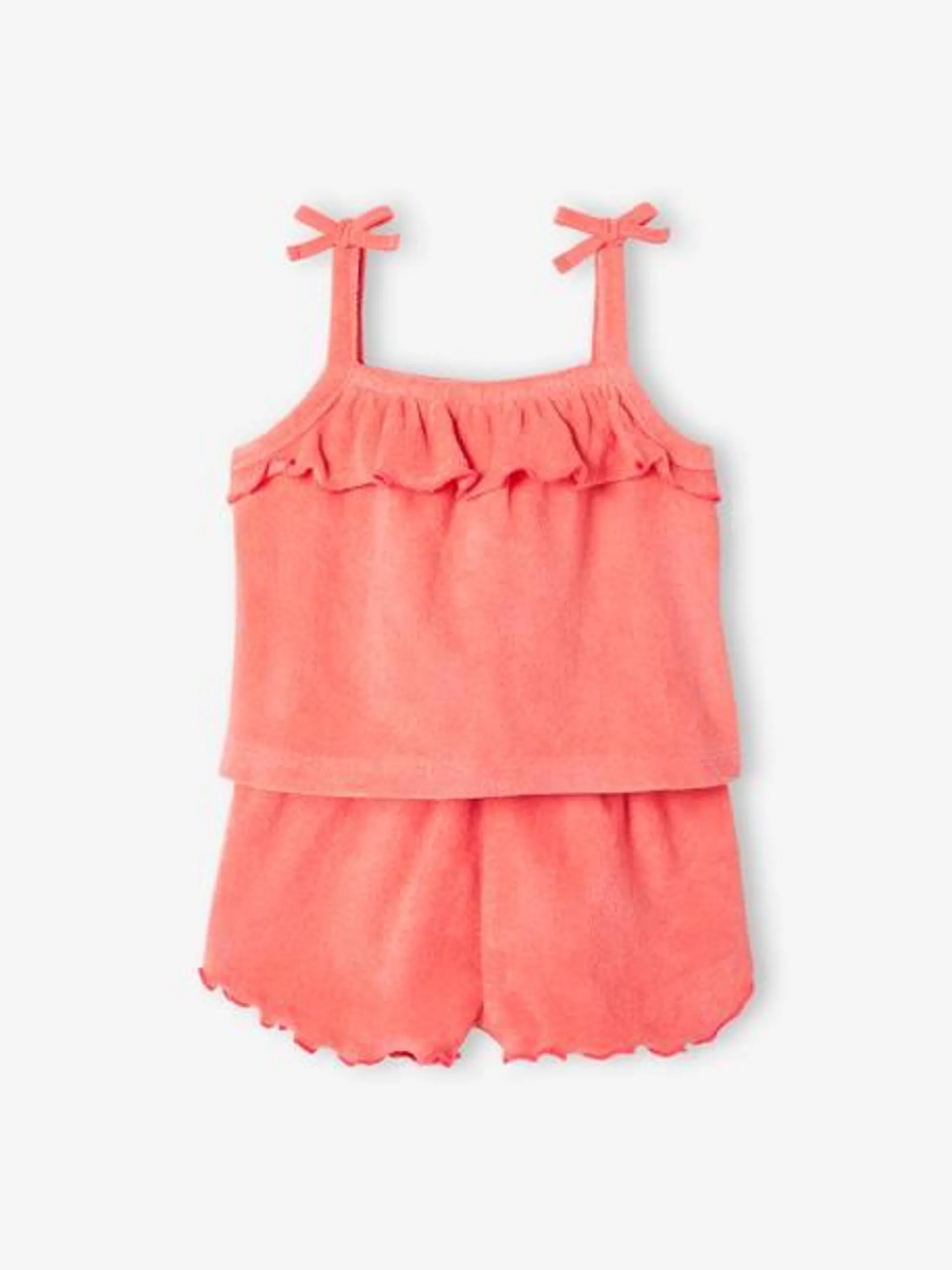 Ensemble en éponge bébé top à bretelles et short - corail