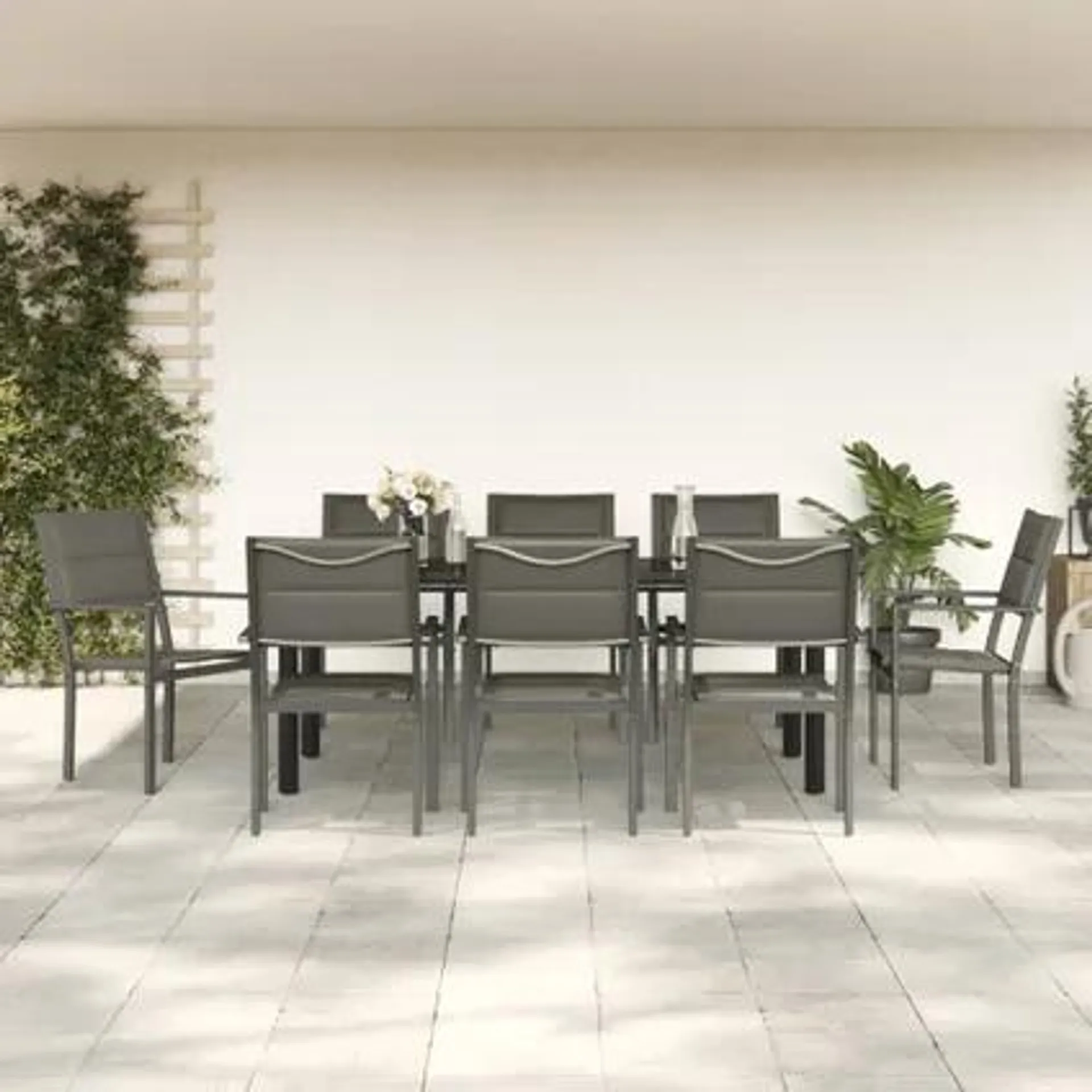 vidaXL Ensemble à manger de jardin 9 pcs noir textilène et acier