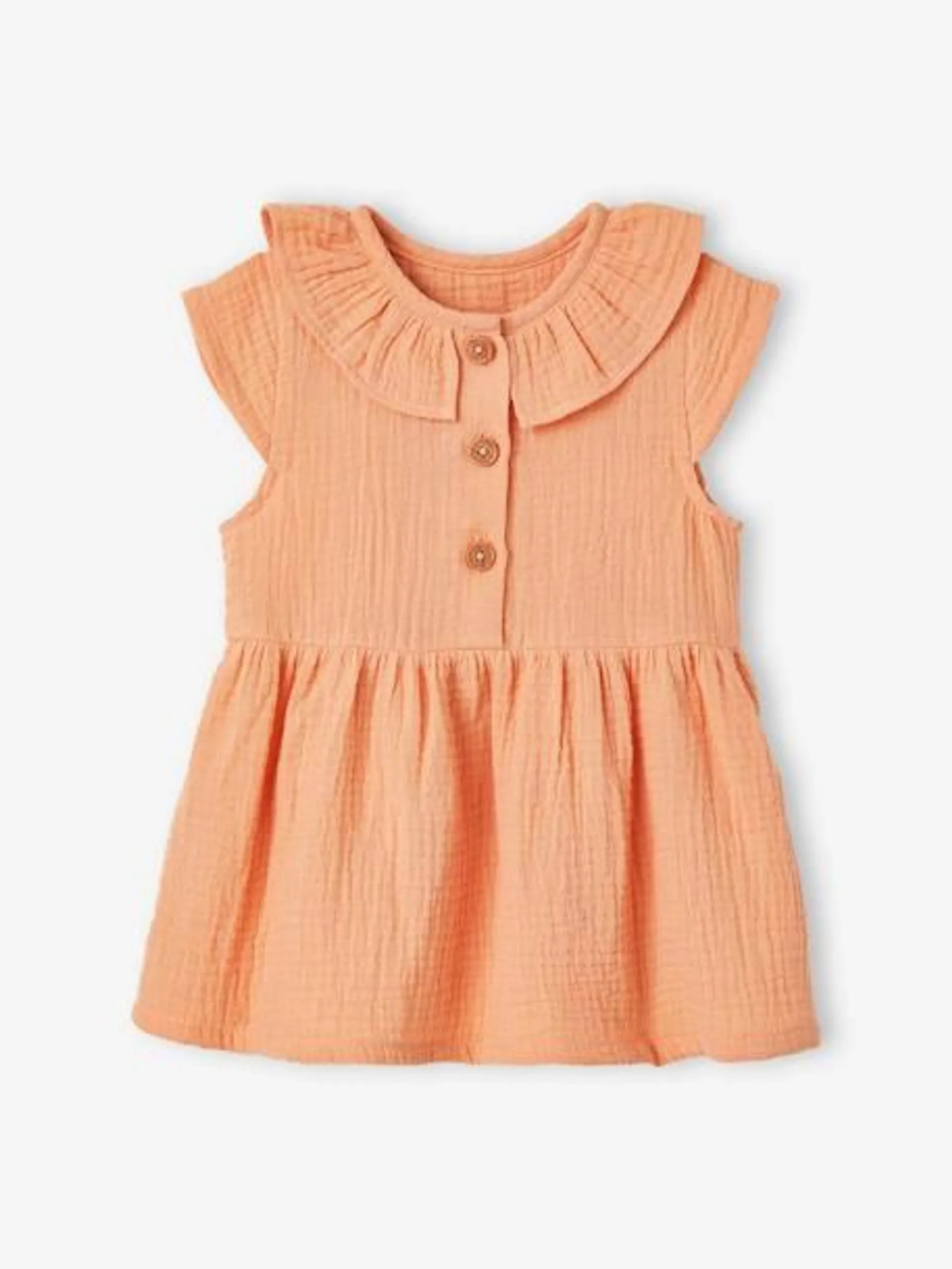 Robe à collerette bébé en gaze de coton - orange