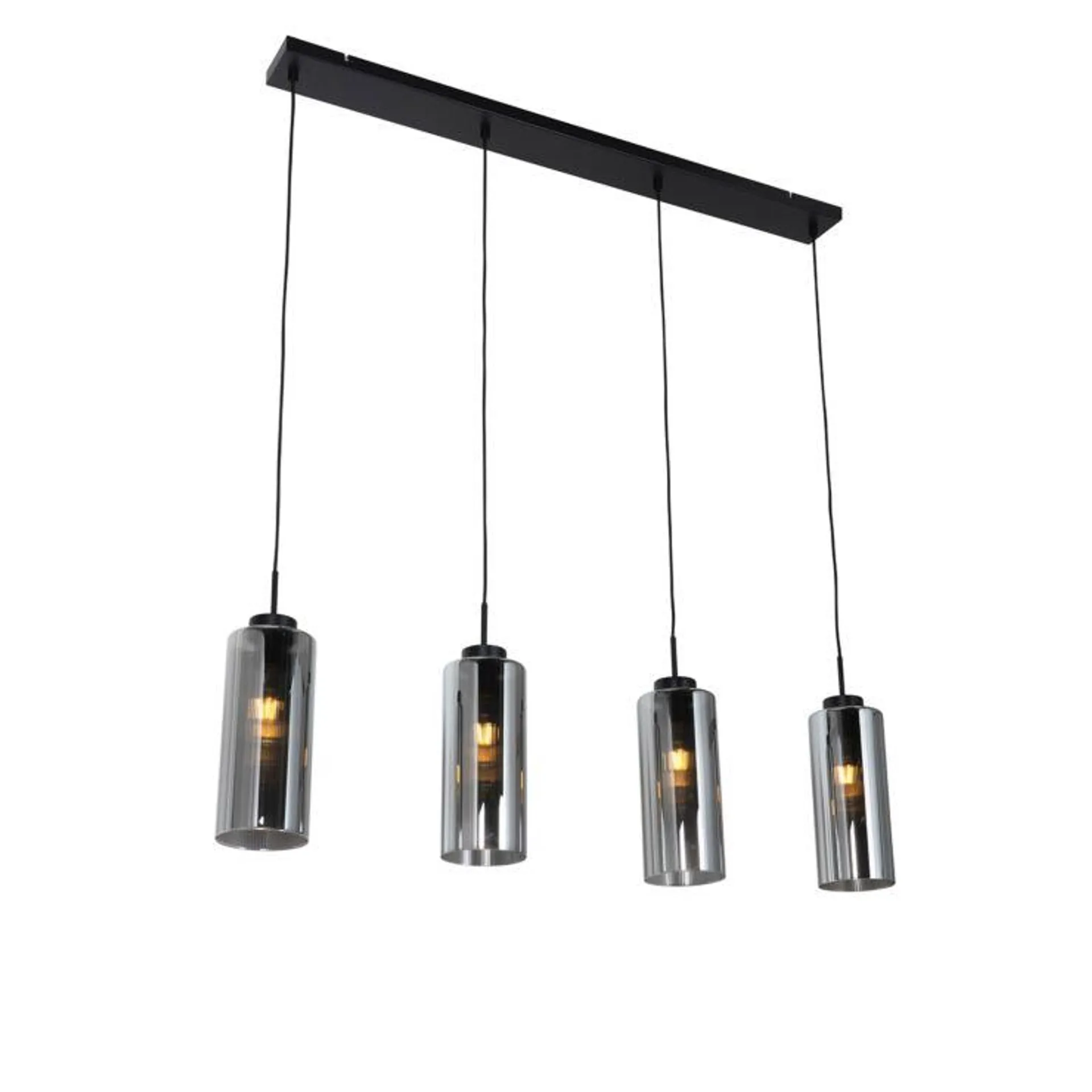 Art Deco hanglamp zwart met smoke glas 4-lichts - Laura