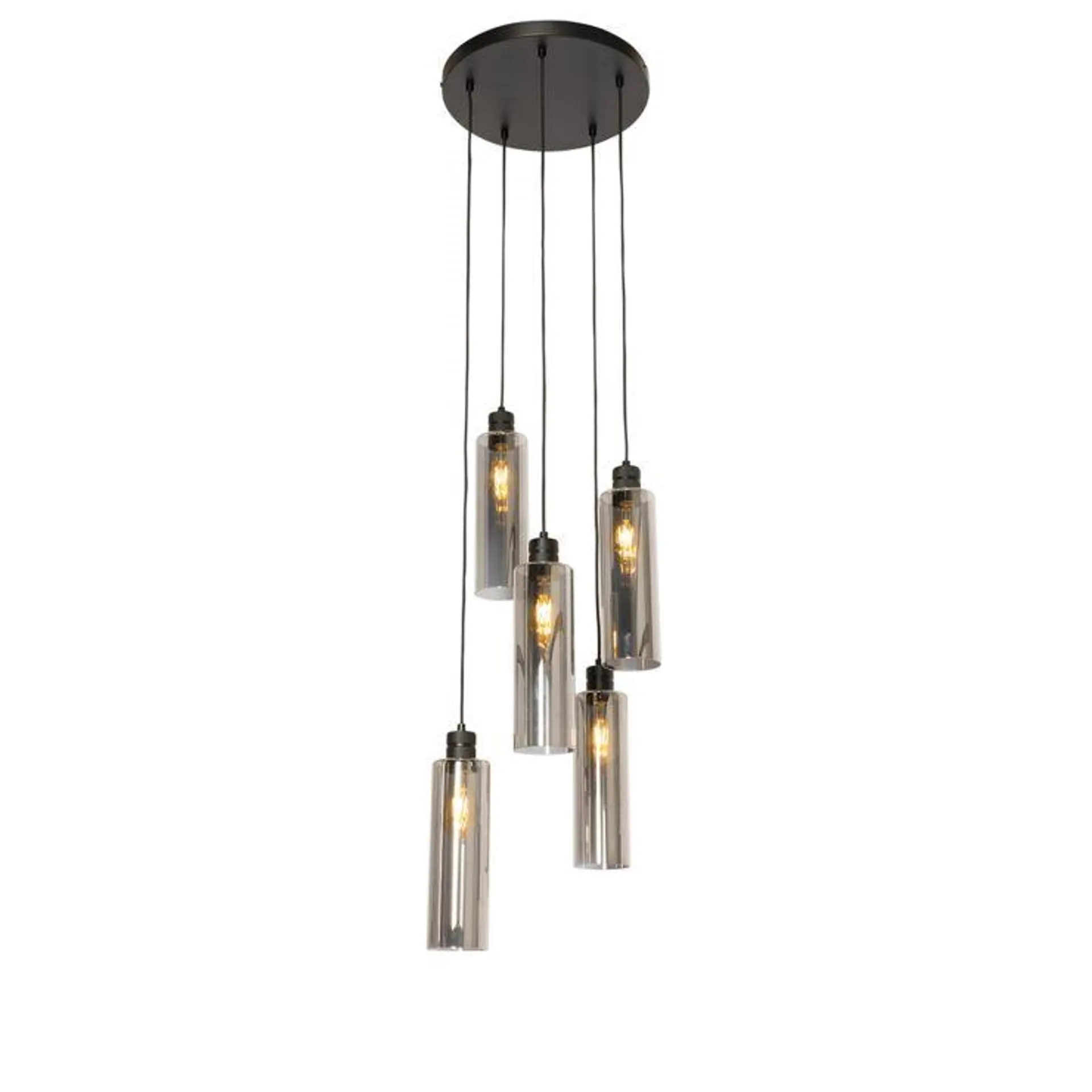 Moderne hanglamp zwart met smoke glas 5-lichts - Stavelot