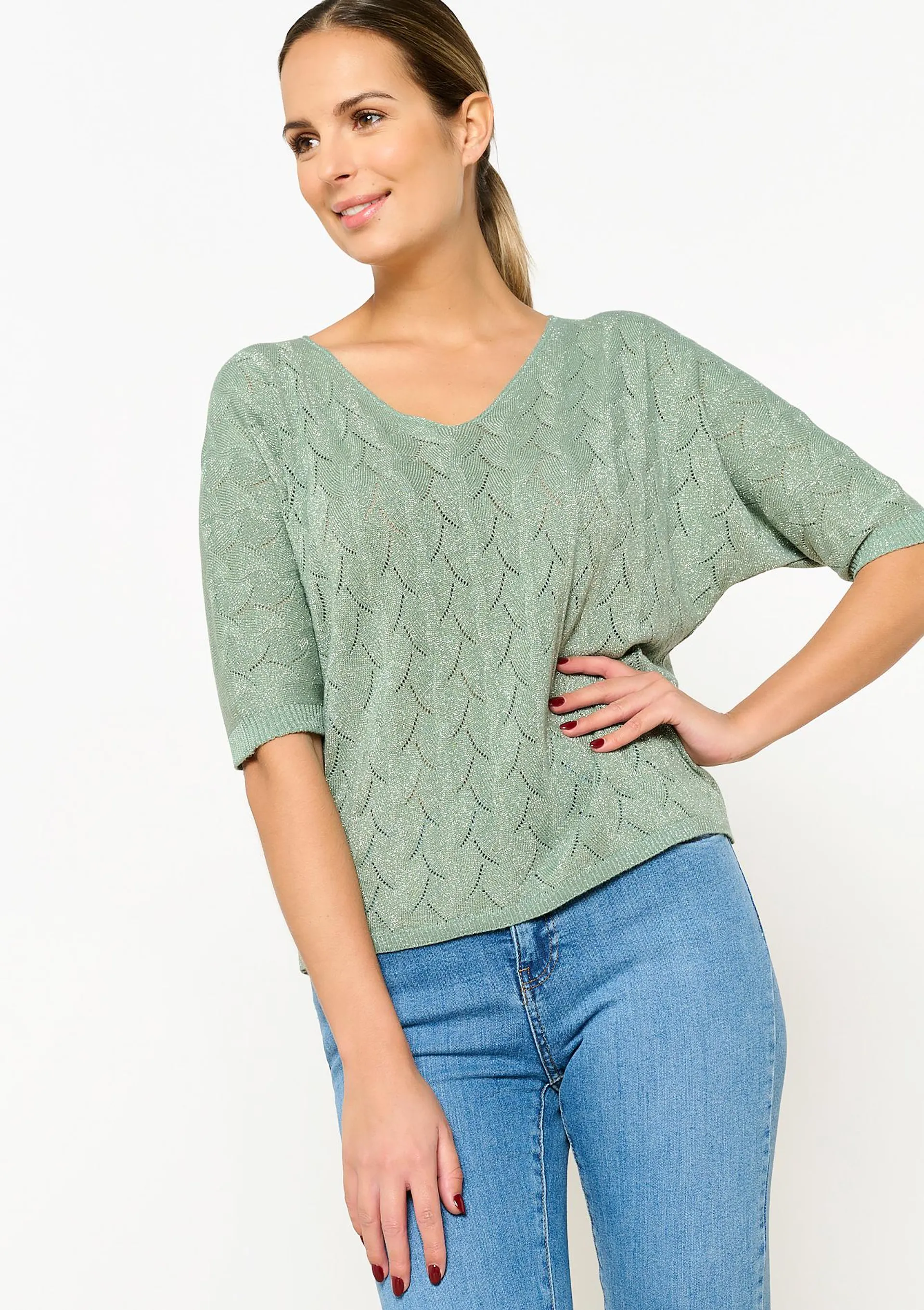 Open-knit pullover with V-neck