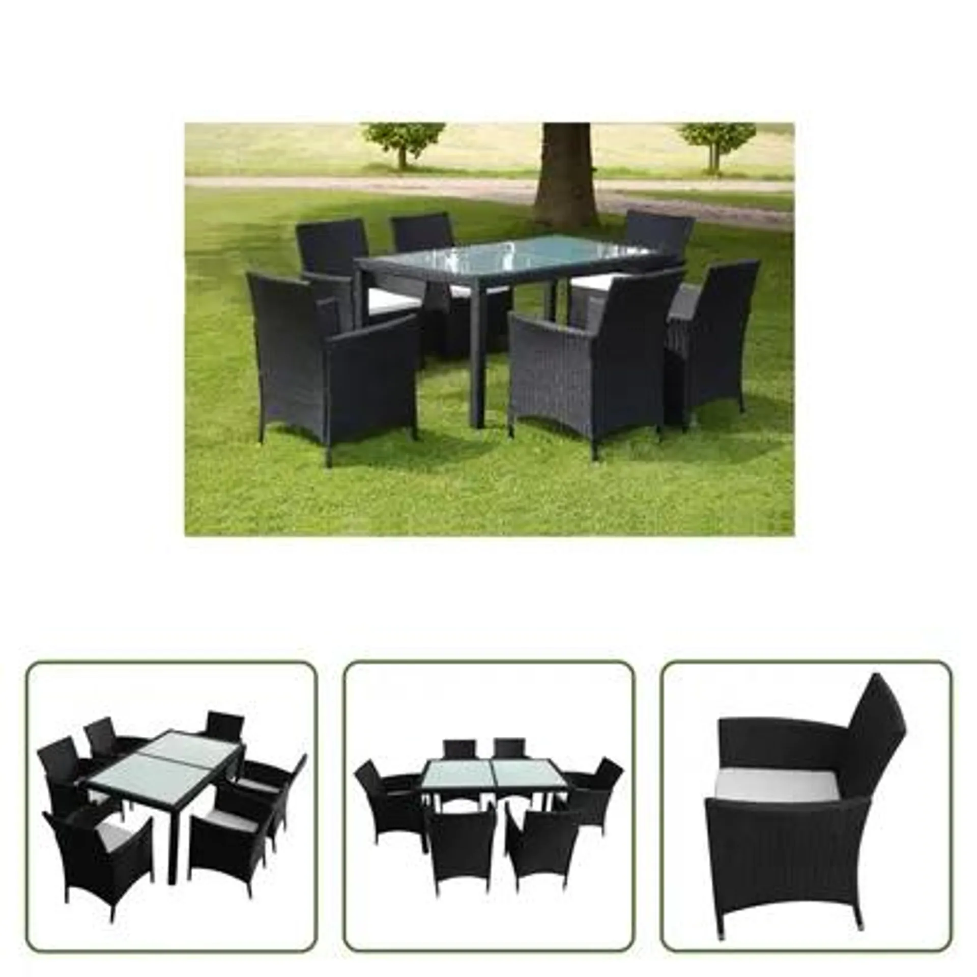 vidaXL Mobilier à dîner jardin 7 pcs avec coussins Résine tressée Noir