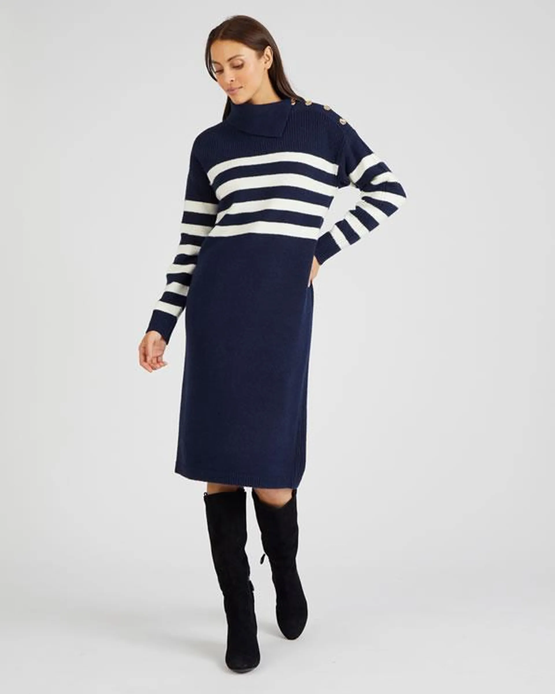 Trui jurk in marinière stijl