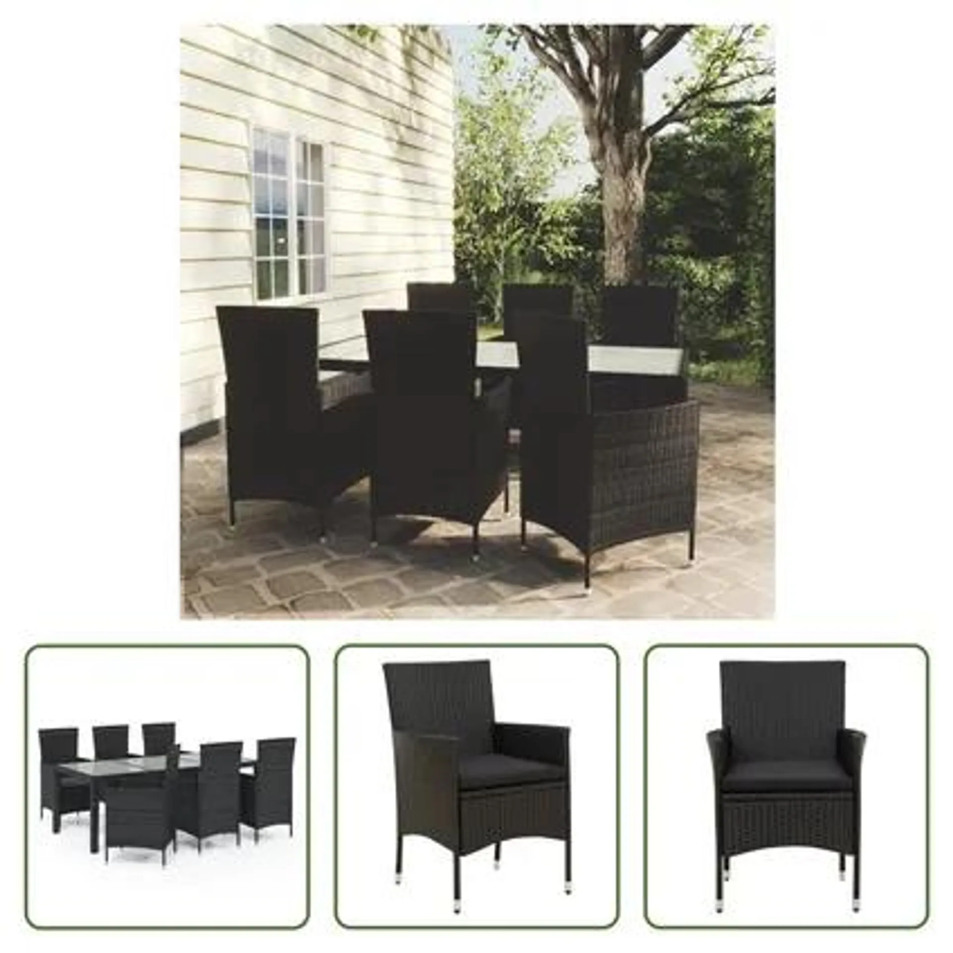 vidaXL Salon de jardin 7 pcs avec coussins résine tressée noir