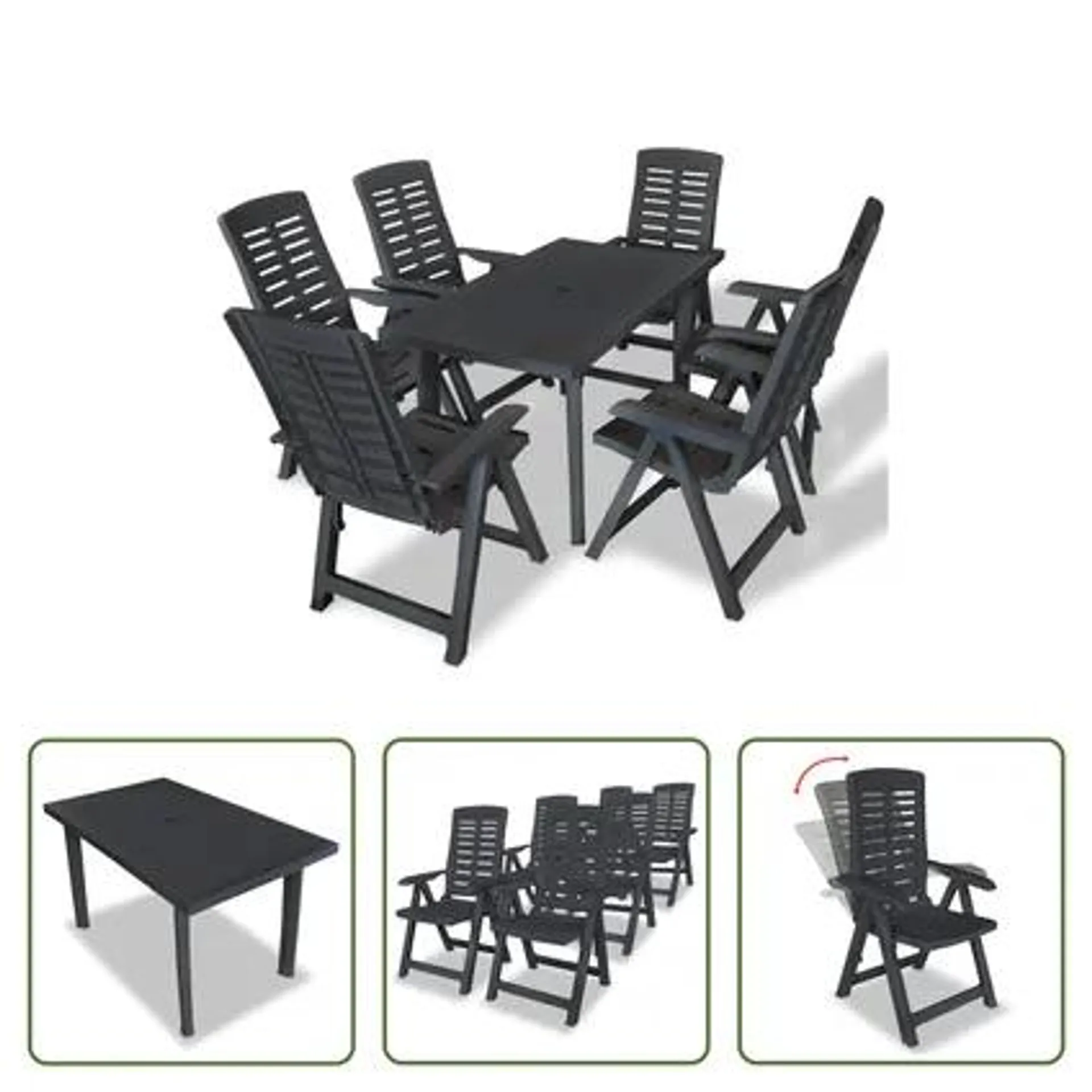 vidaXL Mobilier à dîner d'extérieur 7 pcs Plastique Anthracite