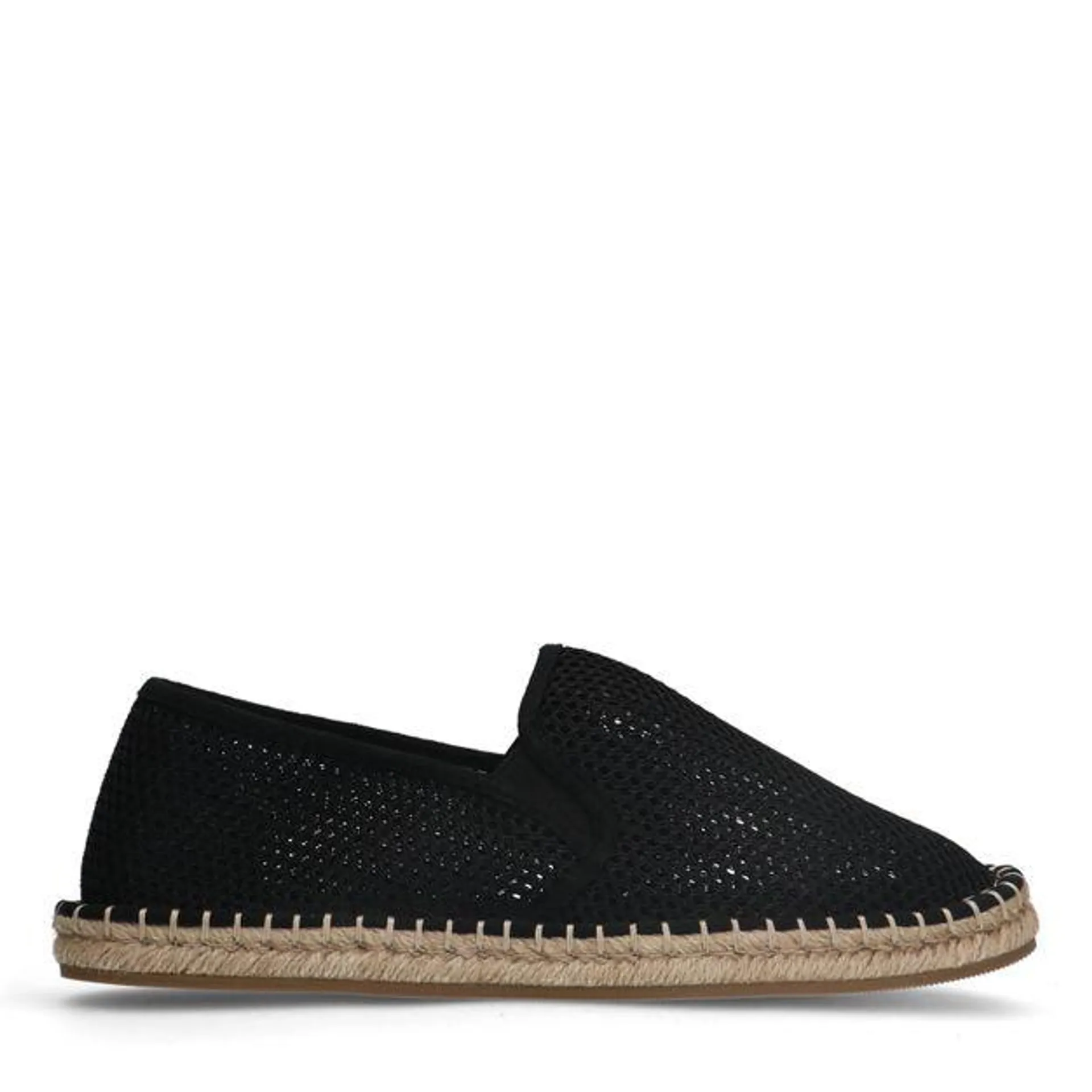 Zwarte mesh loafers met touwzool