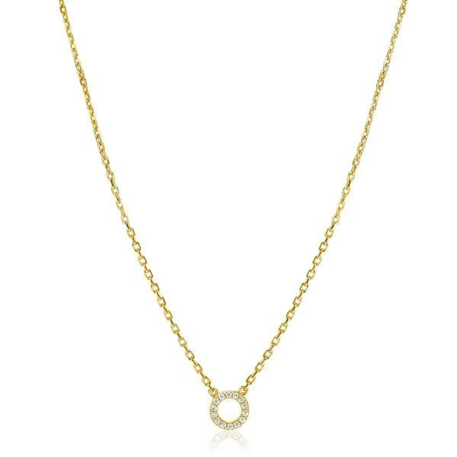 ZINZI gold plated zilveren ketting met open rondje (7,5mm) bezet met witte zirconia's 40-45cm ZIC2550Y