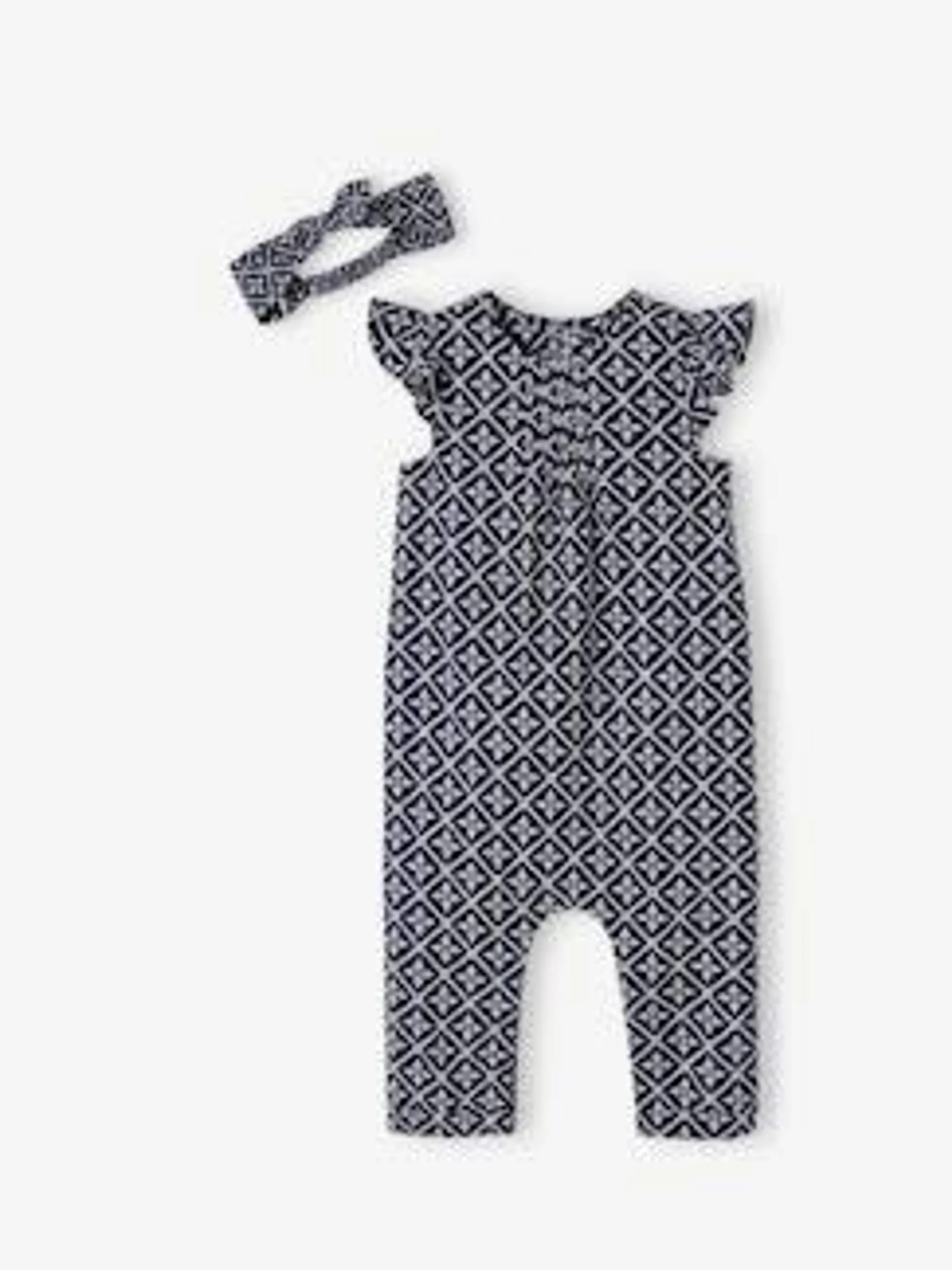 Ensemble combinaison + bandeau imprimés bébé fille - marine