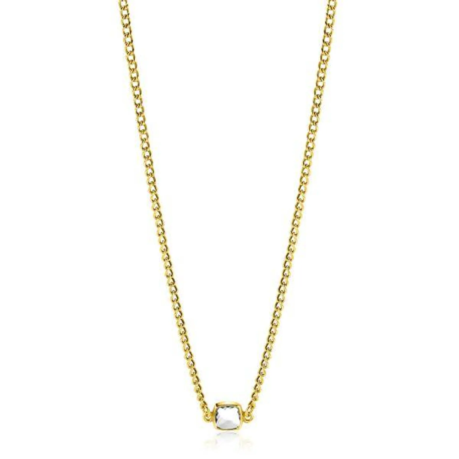 ZINZI gold plated zilveren gourmet ketting met vierkante zetting bezet met witte zirconia 40-45cm ZIC2417Y