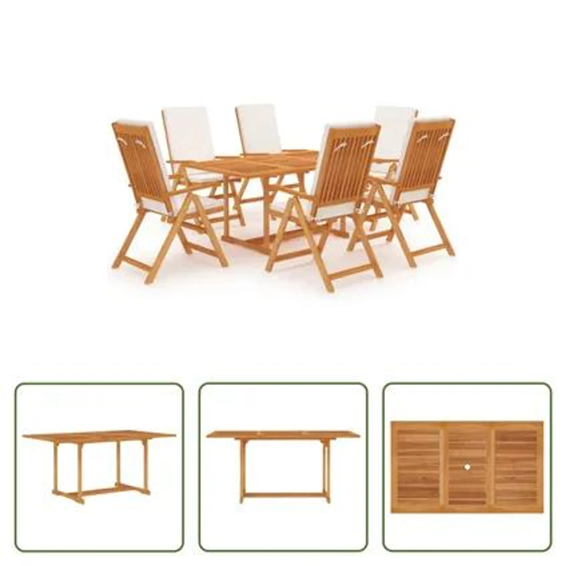 vidaXL Salon de jardin 7 pcs avec coussins Bois de teck massif