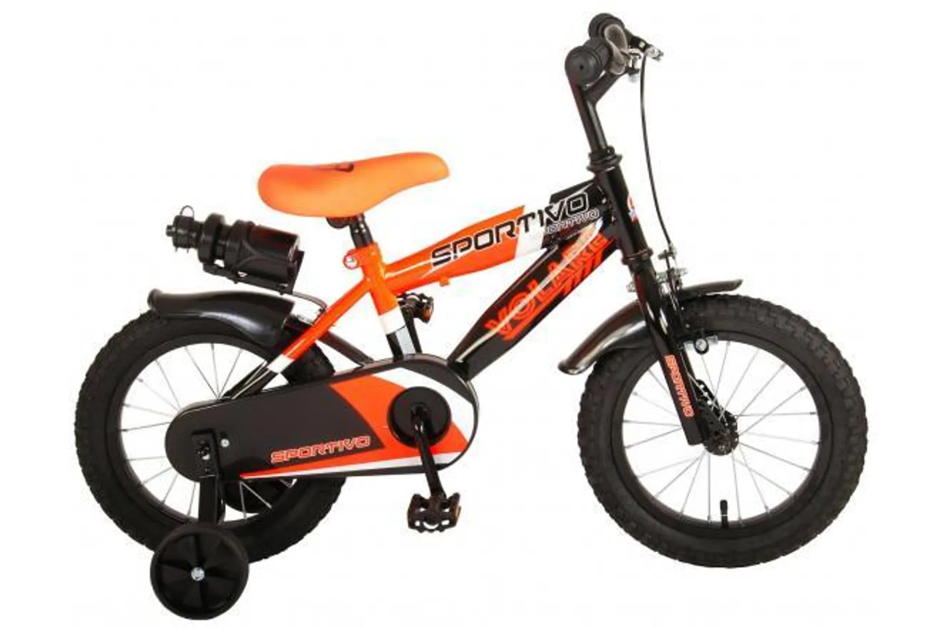 Volare Sportivo Kinderfiets - Jongens - 14 inch - Neon Oranje Zwart - 95% afgemonteerd