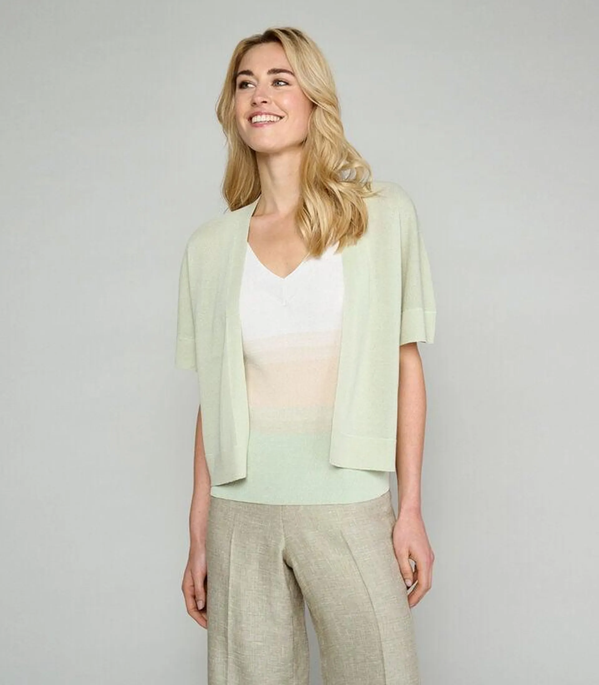 Olijfgroene cardigan zonder knopen met lurex draad