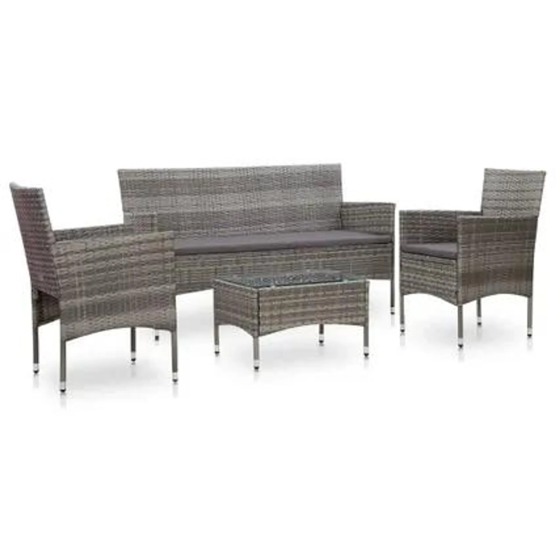 vidaXL Salon de jardin 4 pcs avec coussins Résine tressée Gris