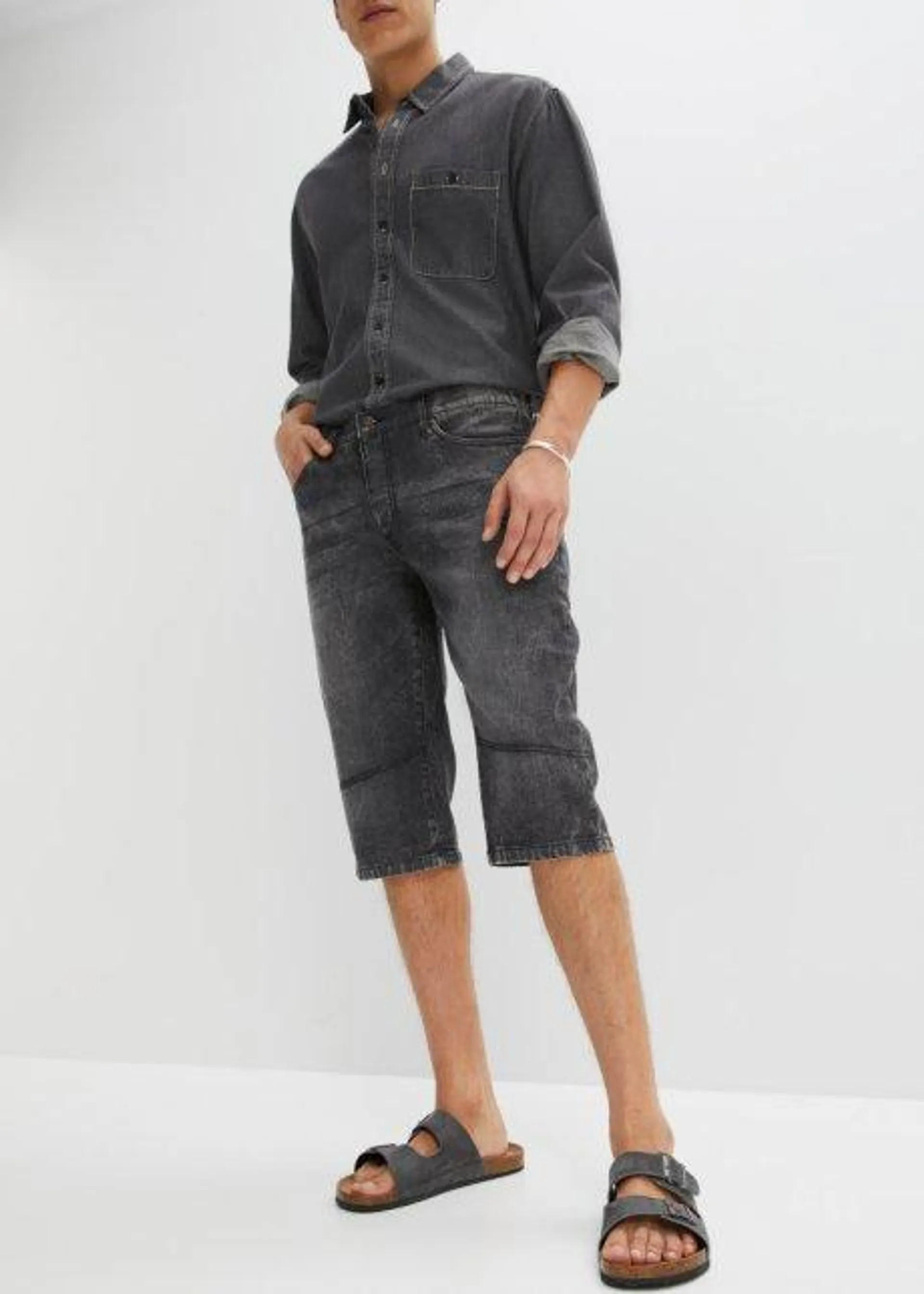 Long bermuda en jean stretch, Regular Fit