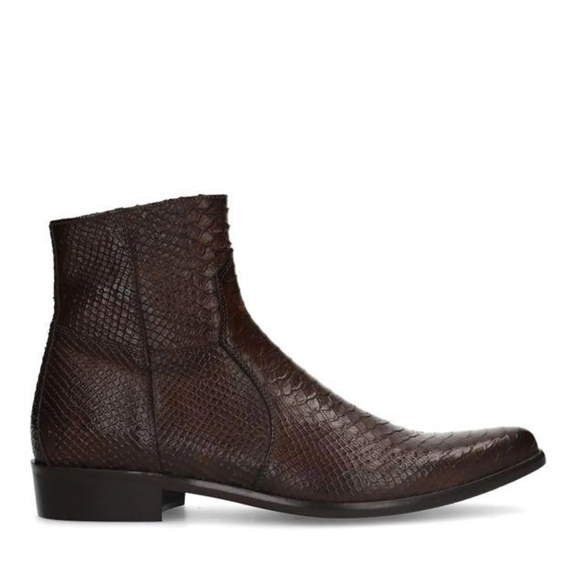 Donkerbruine leren western boots met snakeskin