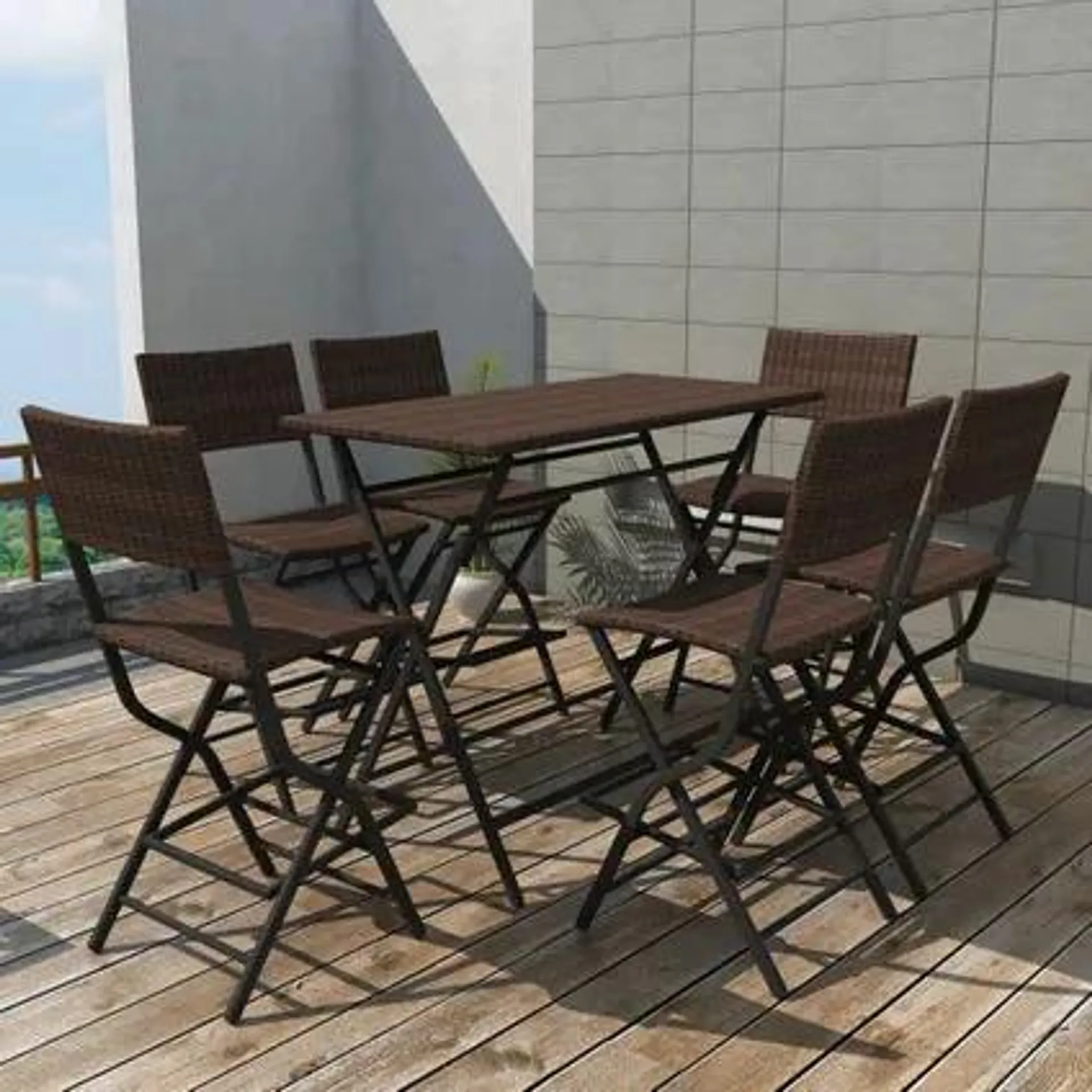 vidaXL Mobilier à dîner pliable 7 pcs Acier Résine tressée Marron