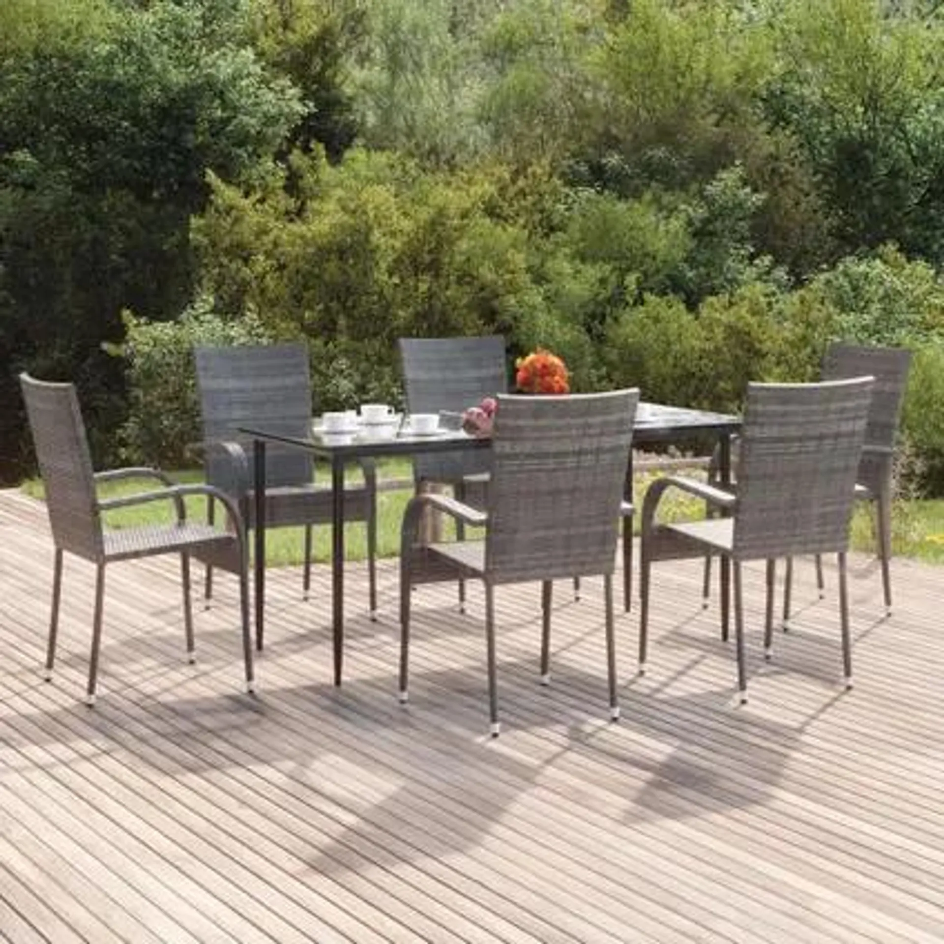 The Living Store - Rotin synthétique - Ensemble à manger de jardin 7 pcs Gris - TLS315667